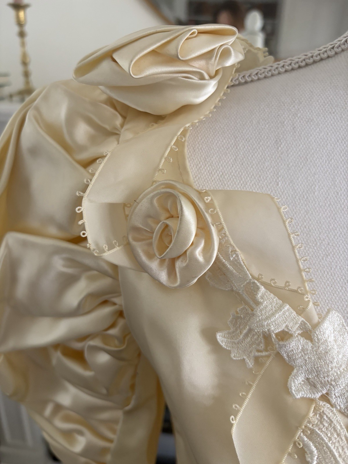 Vintage Susan Lanes Country Elegance Satin Prairie Wedding Dress Sz 10 Cream NWT