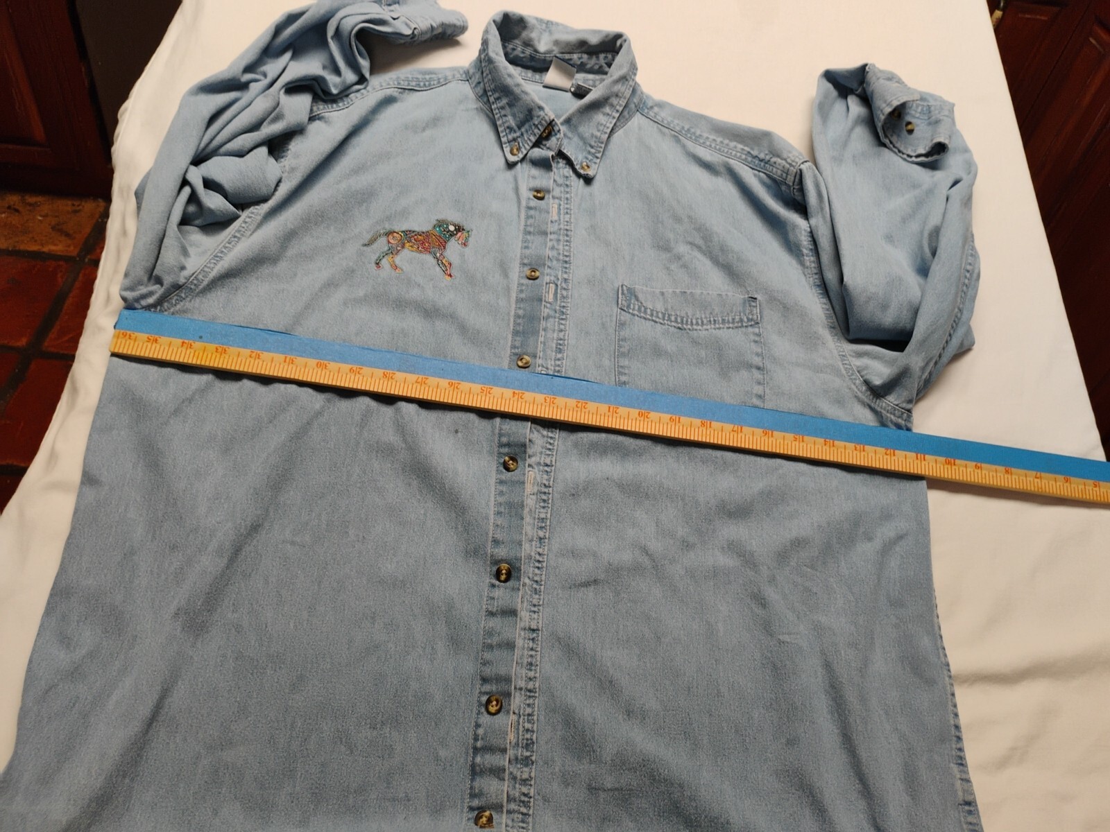 Horse Denim Shirt Adult XL Blue Equestrian Men Tribal Men 90s VINTAGE