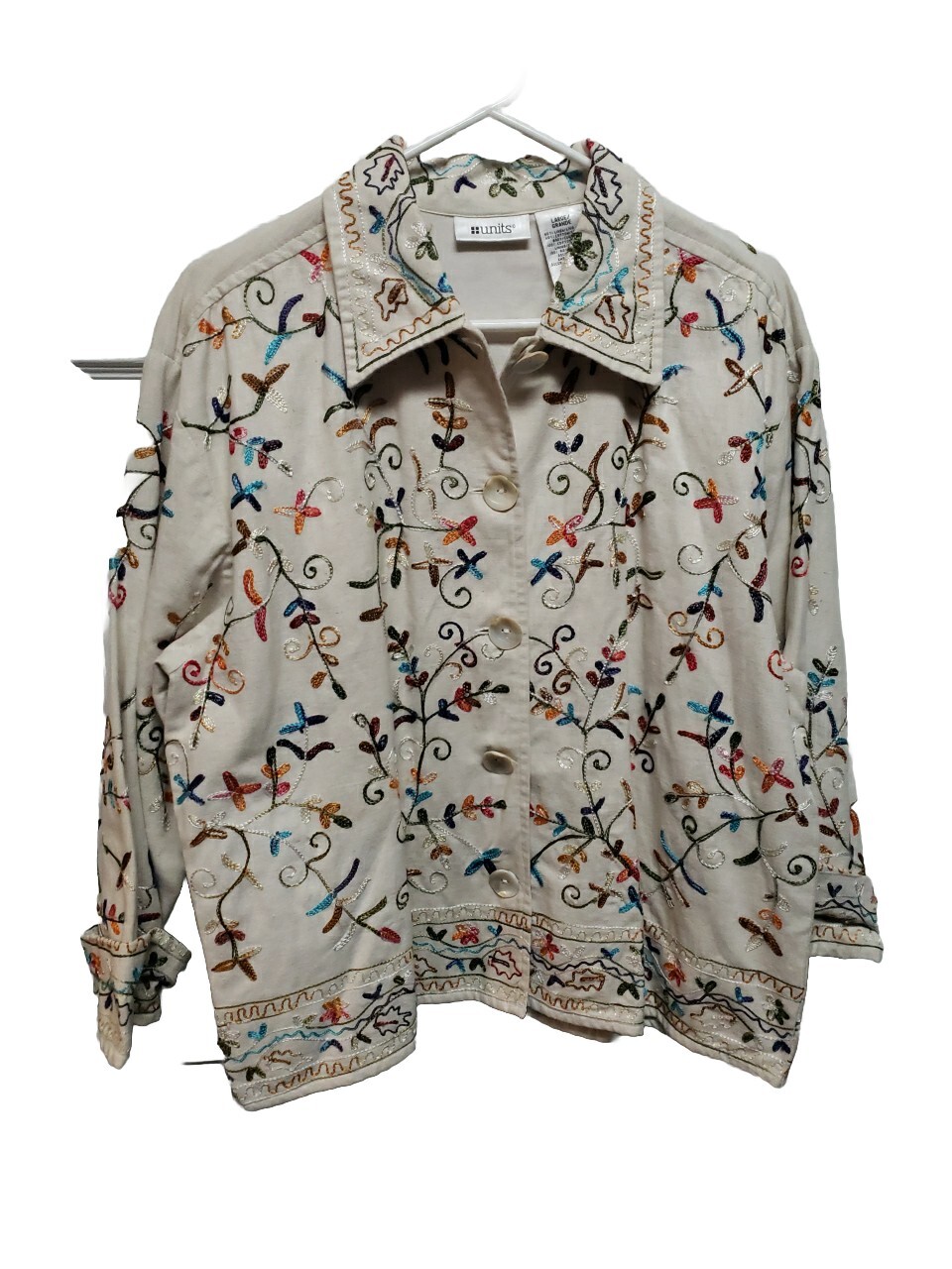 Units Woman Jacket Size L Beige Brown Green Pink Blue Embroidery Vintage 3/4 Sle