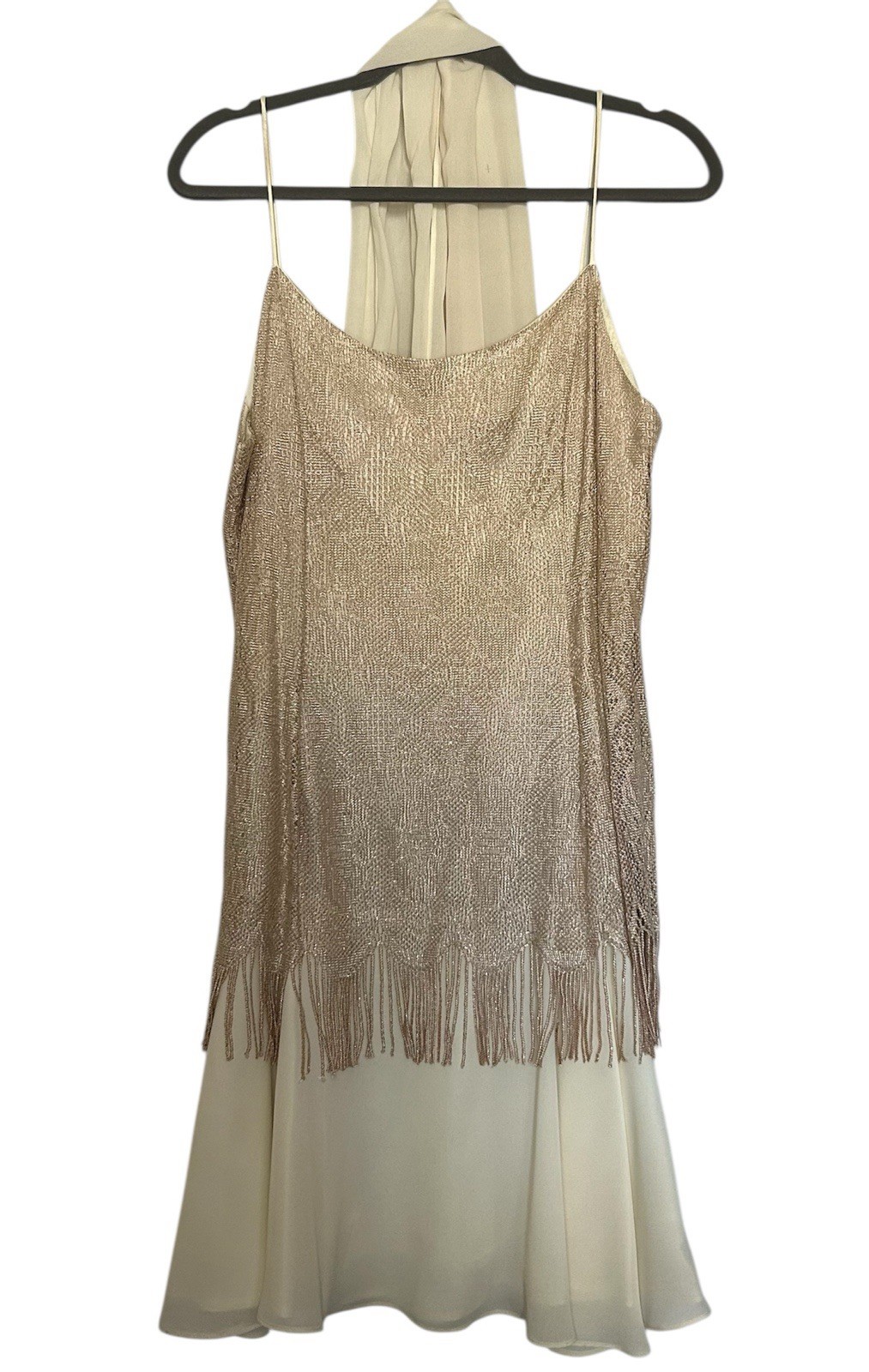 Filigree LTD Collection Size 18 Gold Cocktail Dress Chiffon Scarf Zip Back VTG
