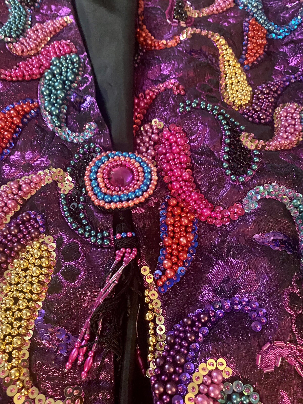 Diane Freis Vintage Beaded Tassel Purple Jacket & Skirt Sequin One Off 1980s