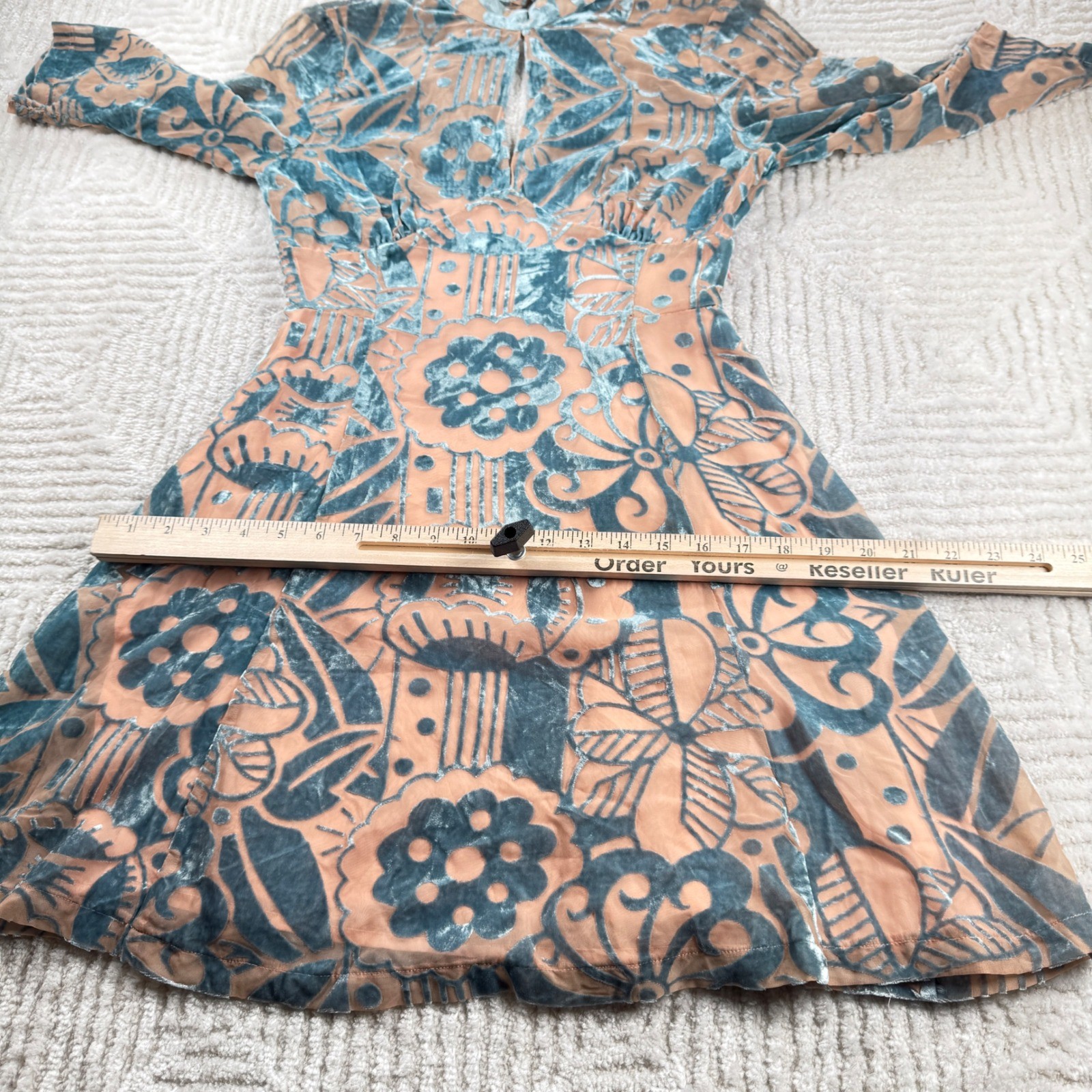 ASOS Dress 4 Velvet Burnout Mock Neck Teal Peach Retro 60s 70s Party Fairy Boho