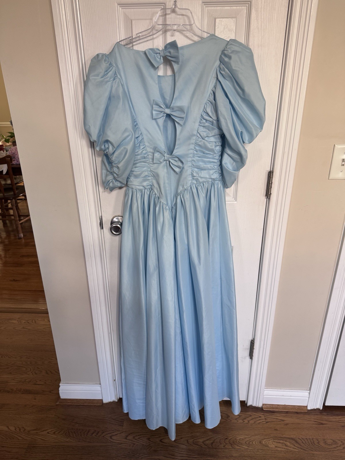 Vintage 1980s Union Made Blue Puff Sleeve Prairie Dress ILGWU Made USA Size 7/8