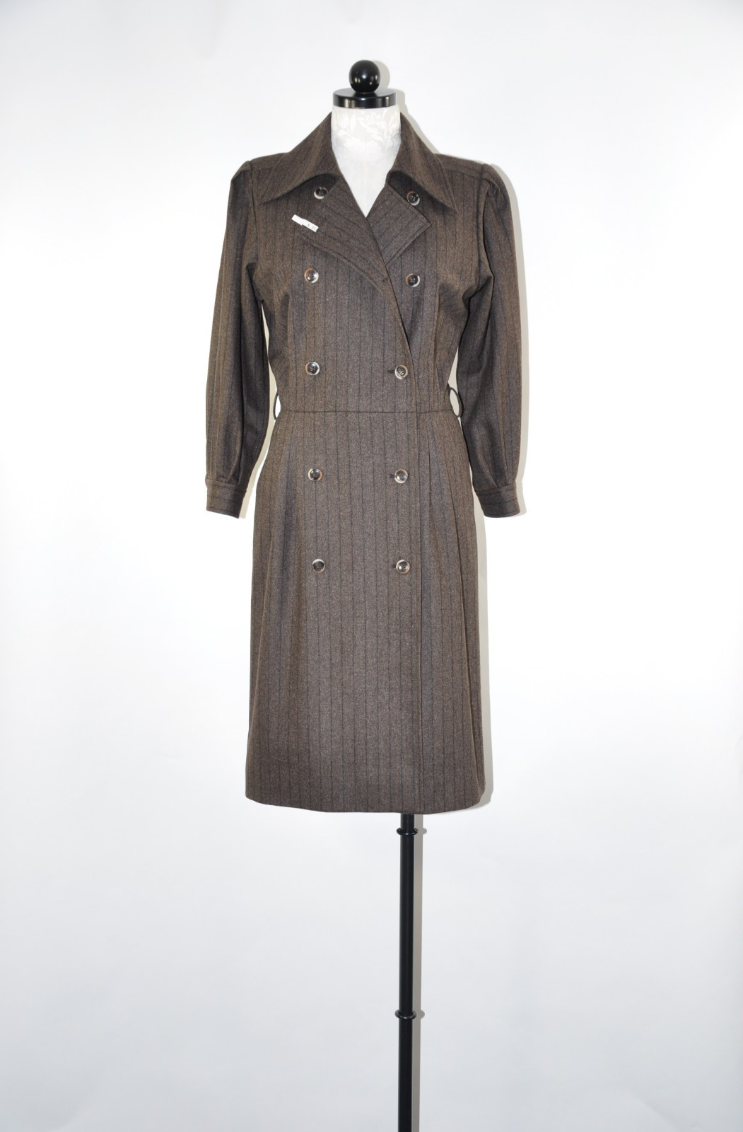 80s Vintage Saint Laurent Rive Gauche Brown Stripe Wool Tweed Coat Dress Women M