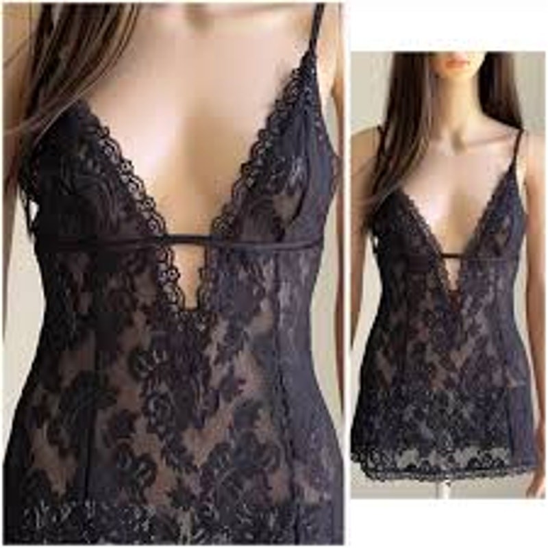 2004 Vintage Y2K VICTORIA’S SECRET Black Lace Babydoll Chemise Size Medium M