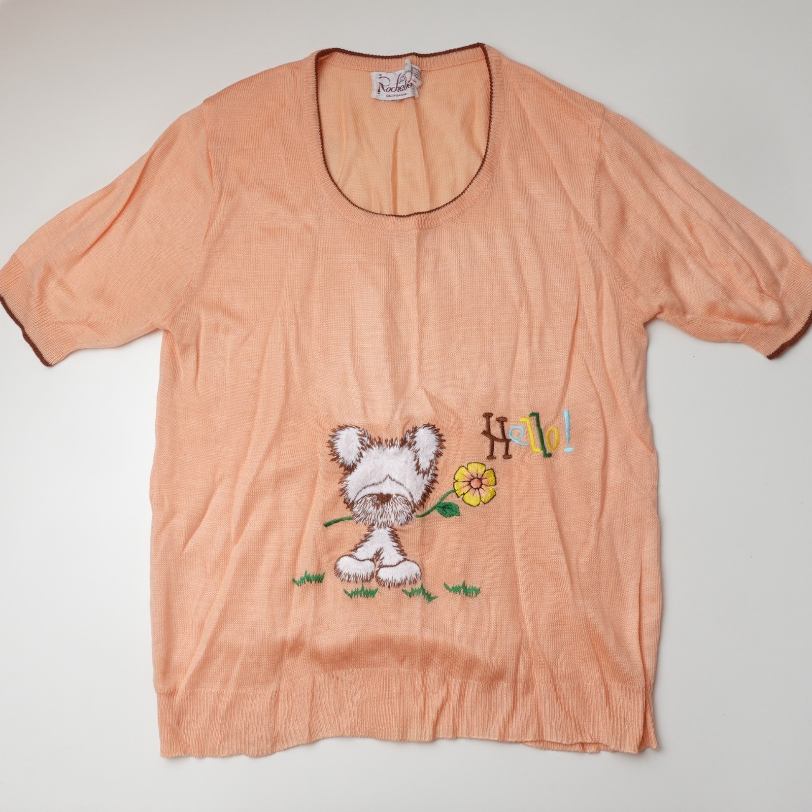 Vintage 60s 70s Rochelle California Dog Puppy Sweater Womens Medium Knit Embroid