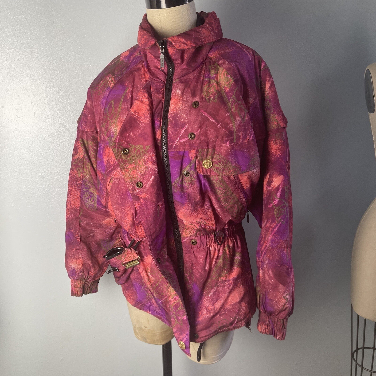 90s 1990s Knockout Pink, Purple and Gold Ski Coat with MATCHING FANNYPACK
