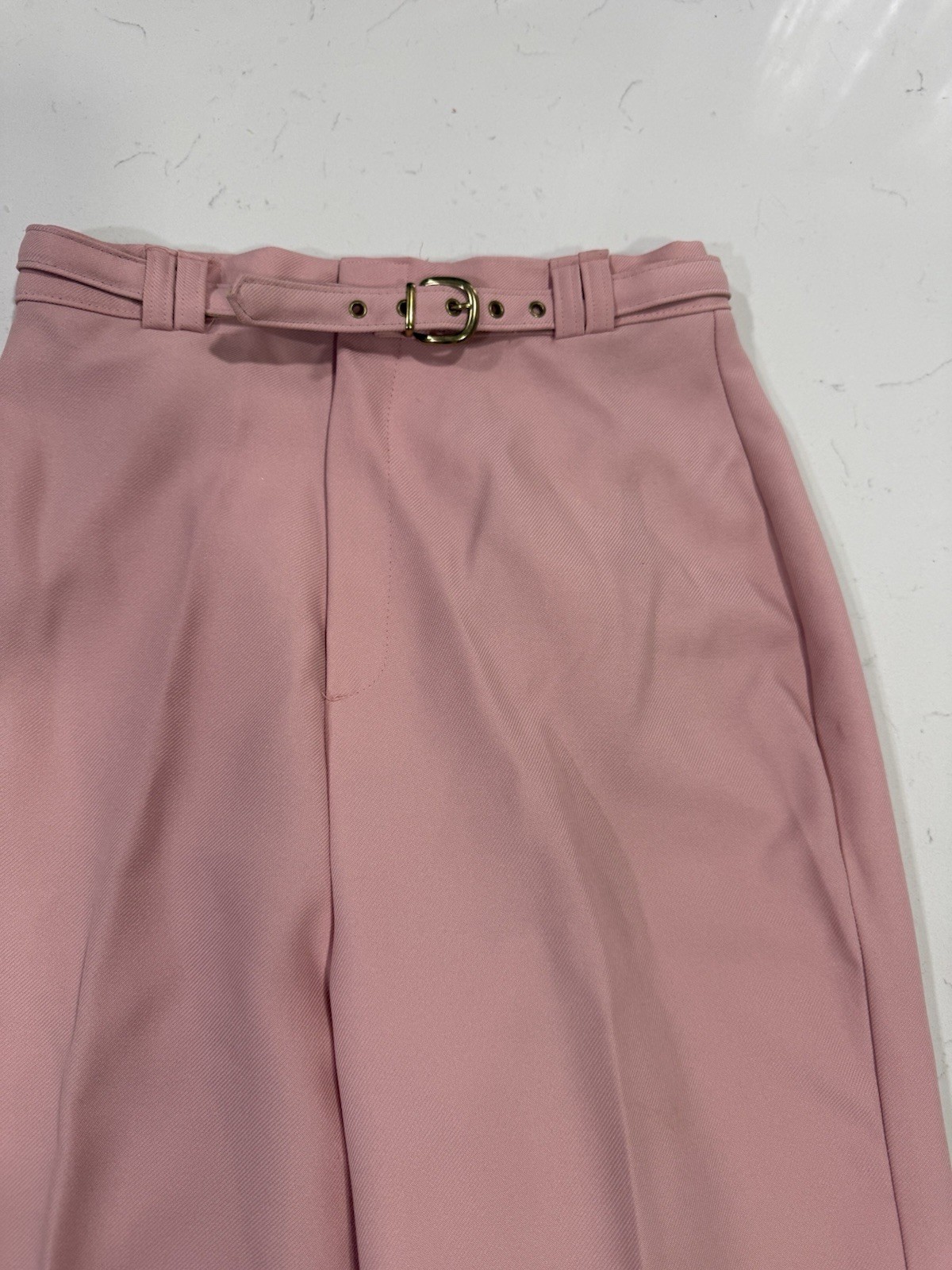 Vintage 1970s High Waisted Light Pink Straight Leg Trousers W Belt XS Sweetbriar