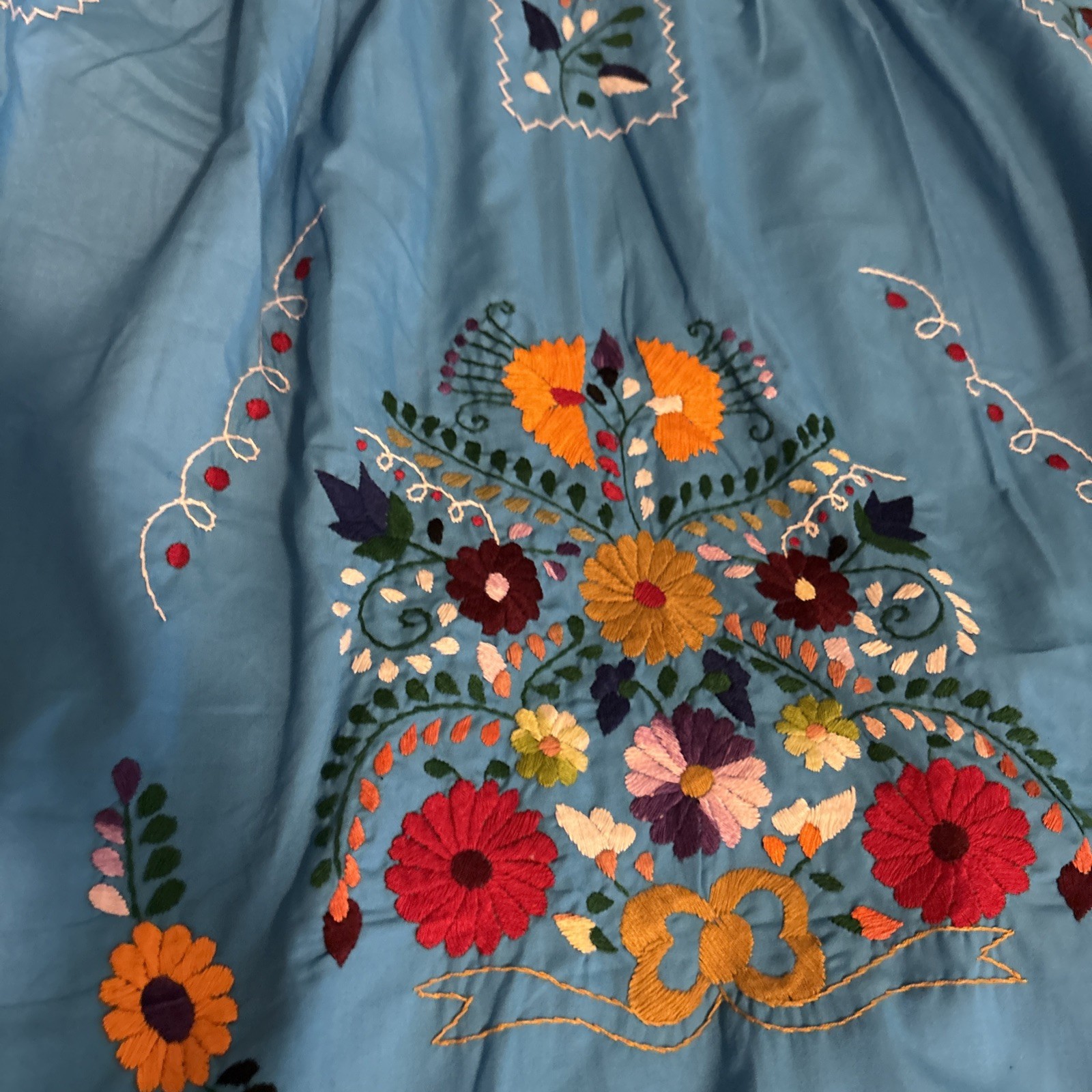 BEAUTIFUL MEXICAN OAXACAN BLUE Multi Colored EMBROIDERED VINTAGE DRESS -S/M