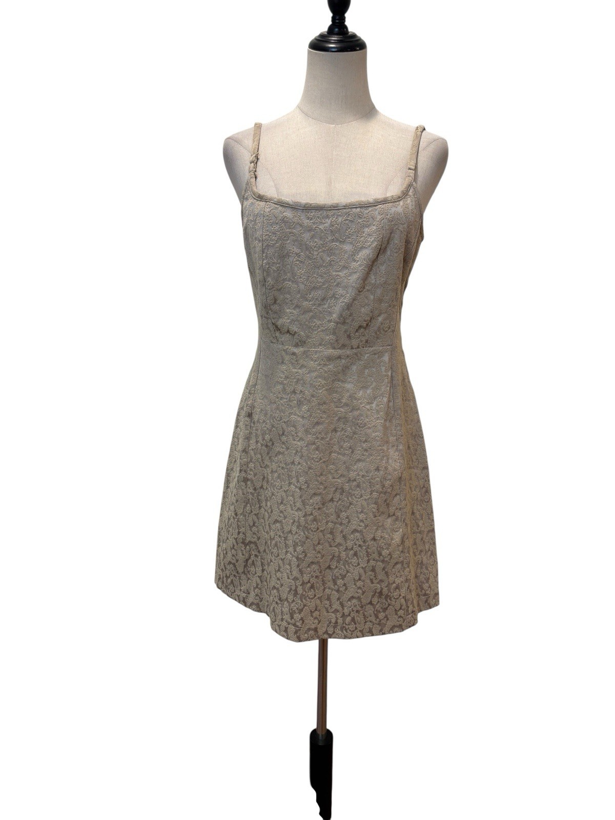 Vtg 90s Express Brocade Mini Dress Gold Party Soft Girl Grunge Indie Sleeze Y2K