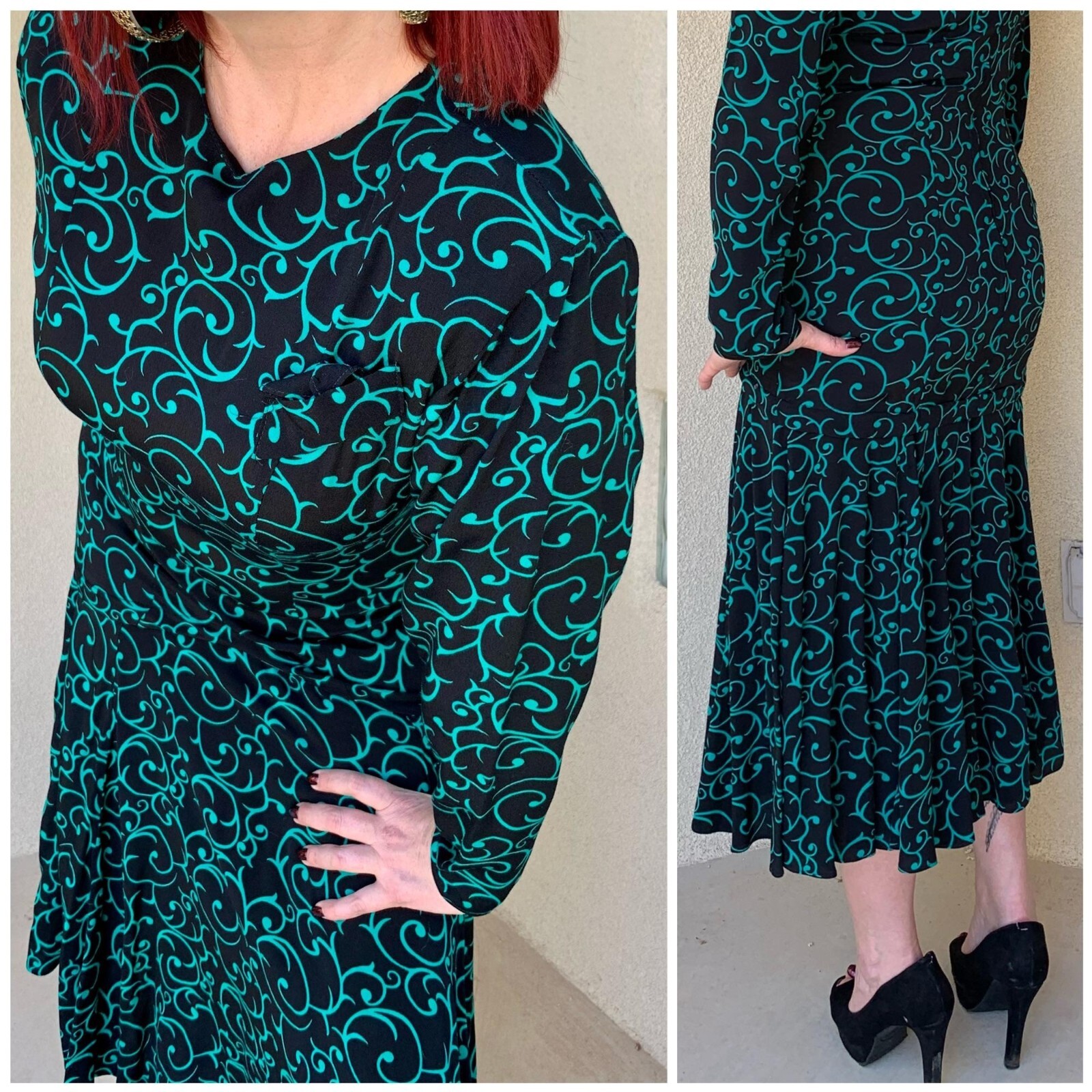 Vintage 90s Vine-Print Mermaid Skirt Dress