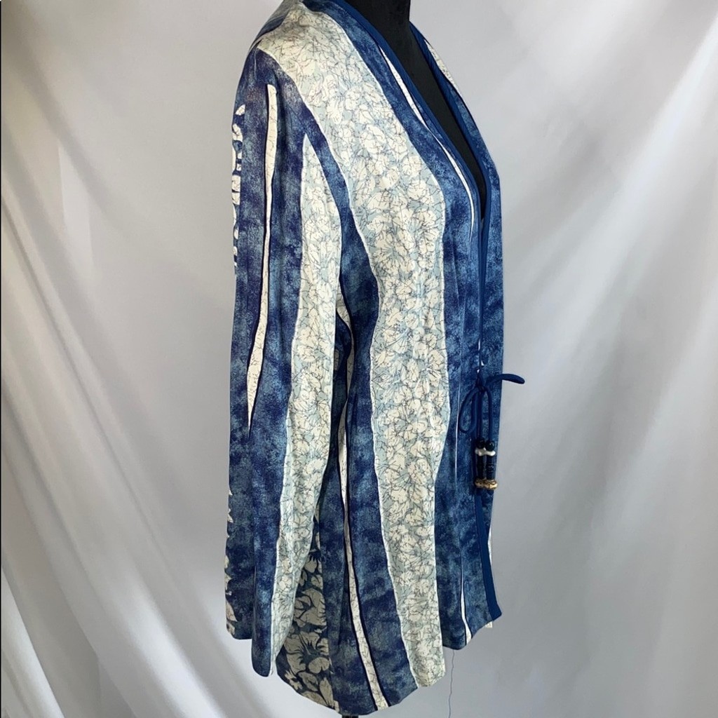 Jo Hardin Vintage Blue Floral Tie Front Thin Cardigan Sweater Sz 14