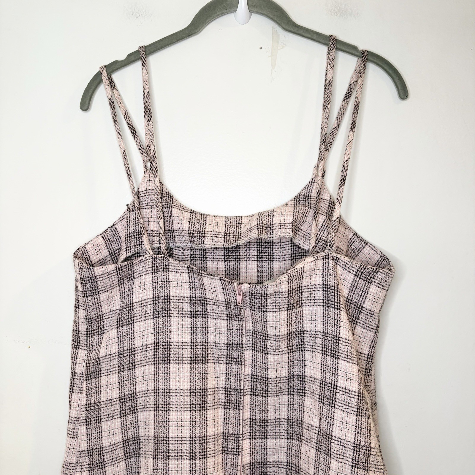 Vintage Channcey’s Grunge Plaid Check Mini Dress 90s Pinafore Pink Black 5