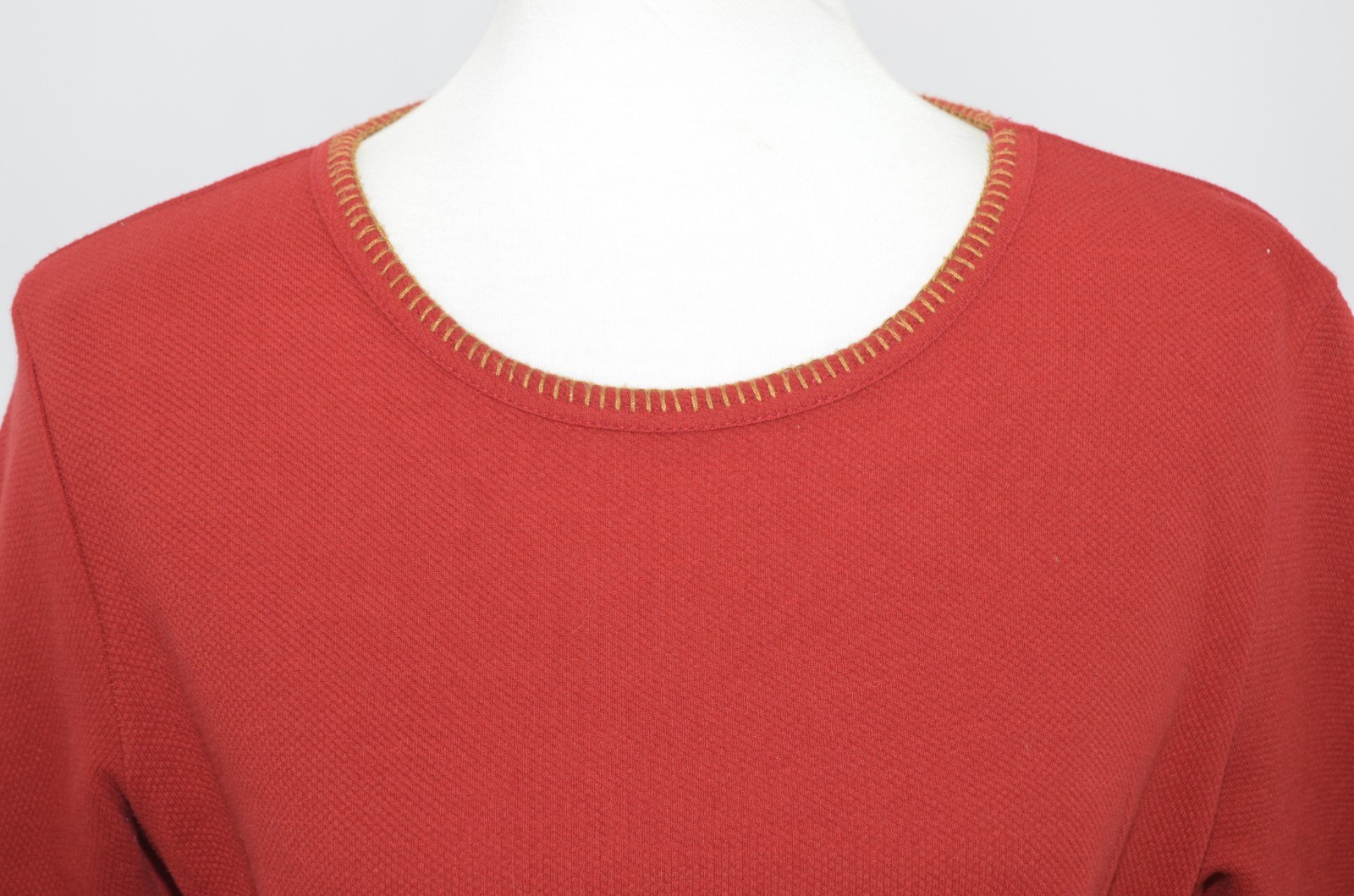 VTG Graff Red Textured Blank Shirt Blouse Top Gold Made in USA Womans M