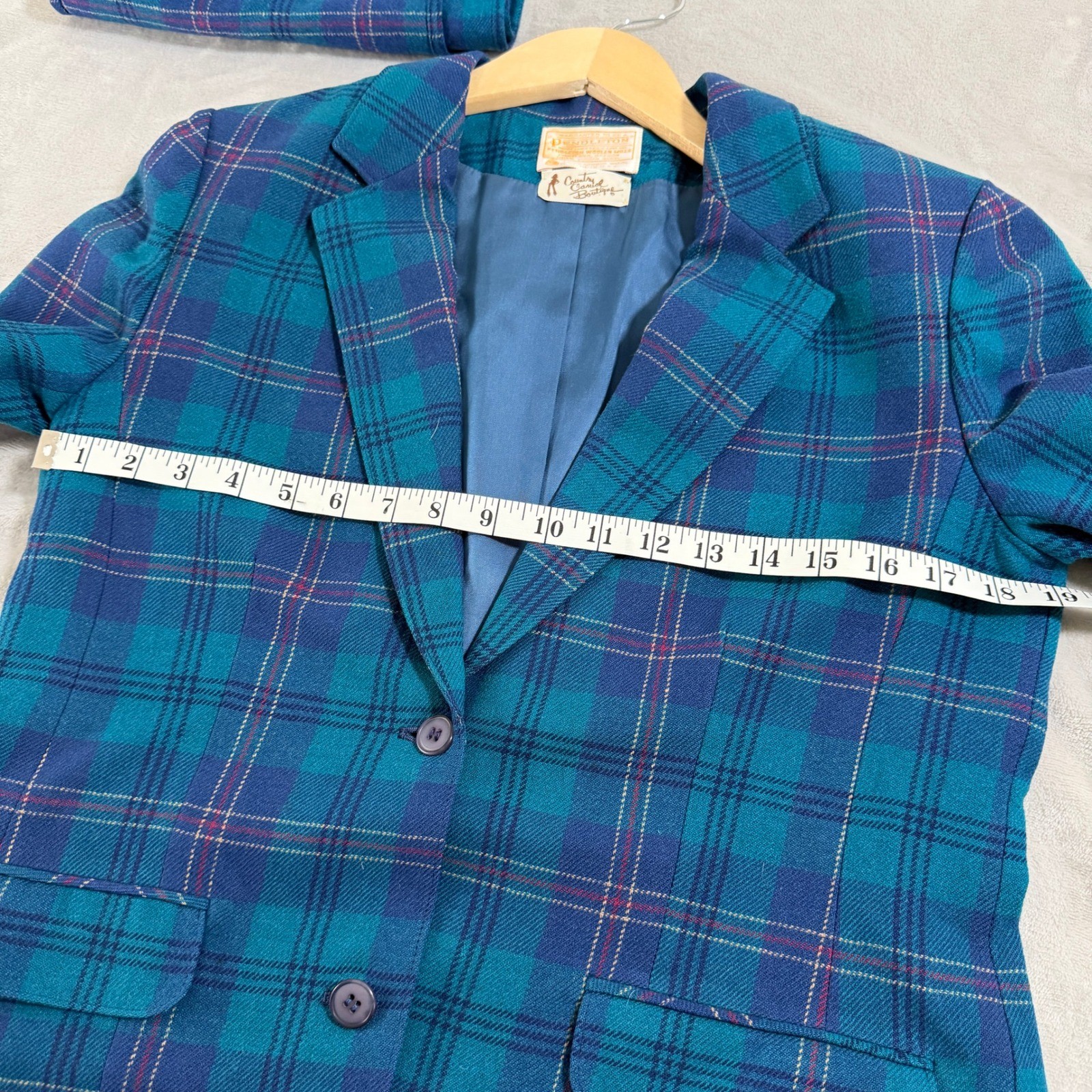 Vintage Pendleton Teal Plaid Wool Blazer and Scarf Set ACADEMIA USA Small Medium