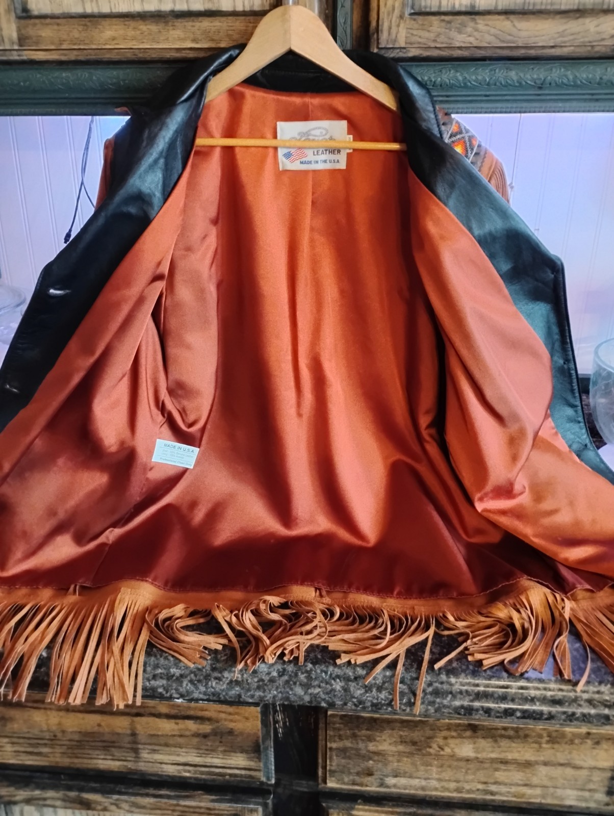 Lariat Leather Coat Fringed Beaded Southwest Suede Made in USA Sz X-largeVintage