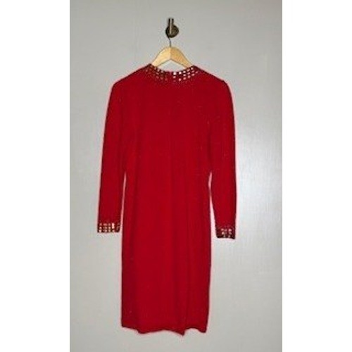 Vintage Don Sayres for Wellmore Red Dress Gold Silver Studded Size 12