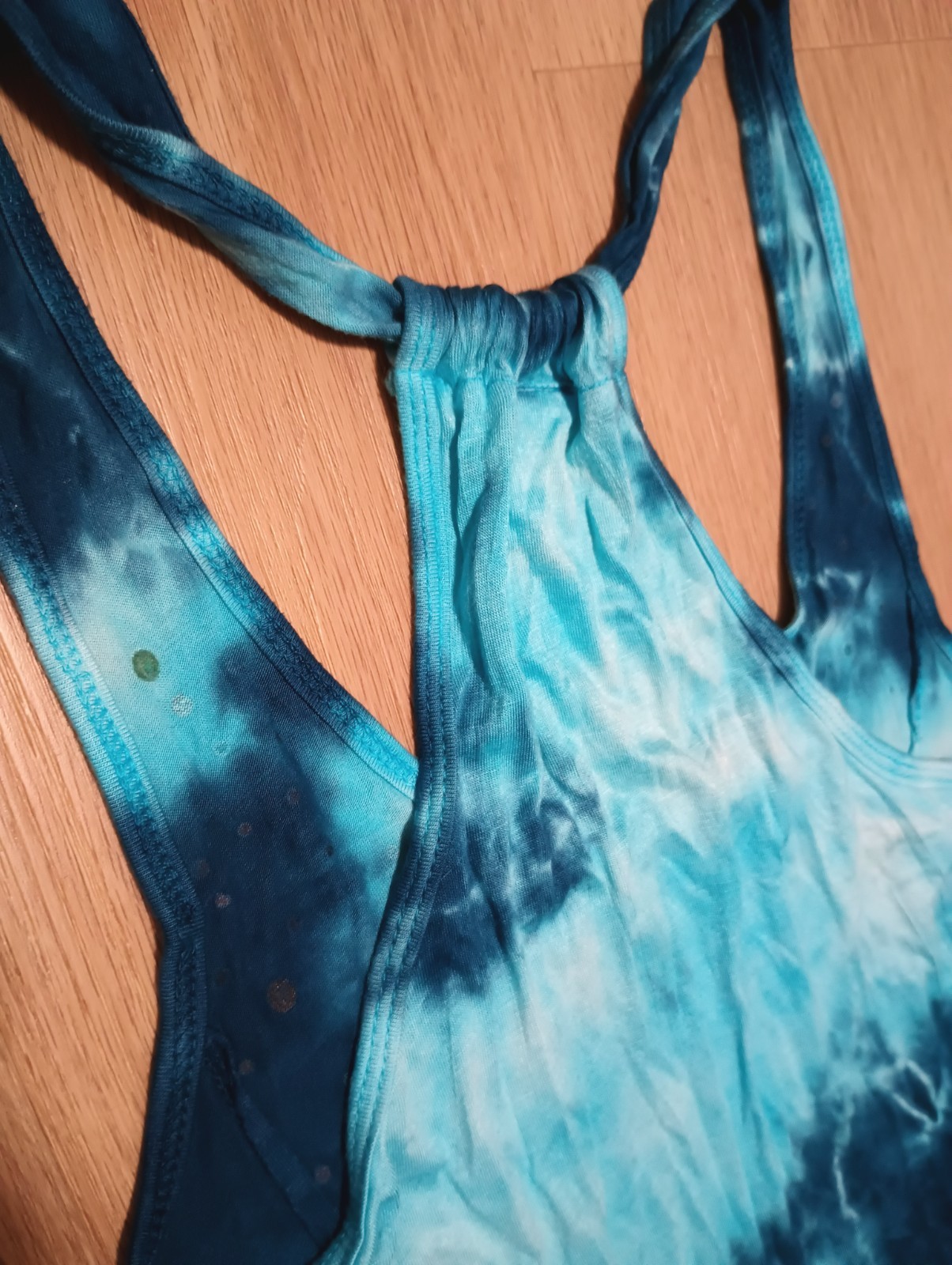 Vtg Y2K Teal Tie Dye Asymmetric Racerback Tunic Top swim coverup summer S