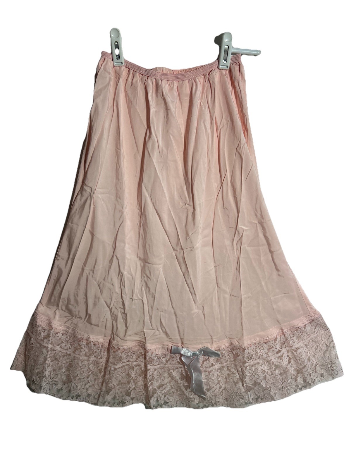 Vintage Half Slip Pink Custom Made Midi Length Wide Lace and Ribbon Trim