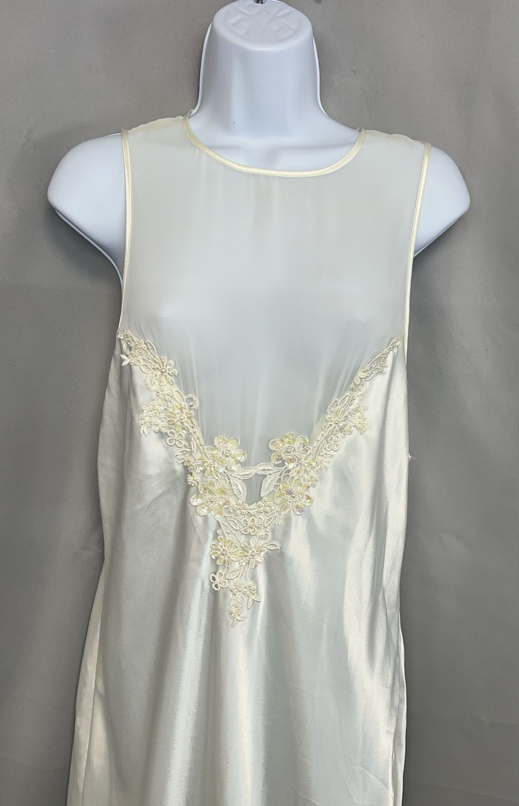 VTG Jessica Lynn Collection Women Set Robe Night Gown Satin L Ivory Chiffon Y2K