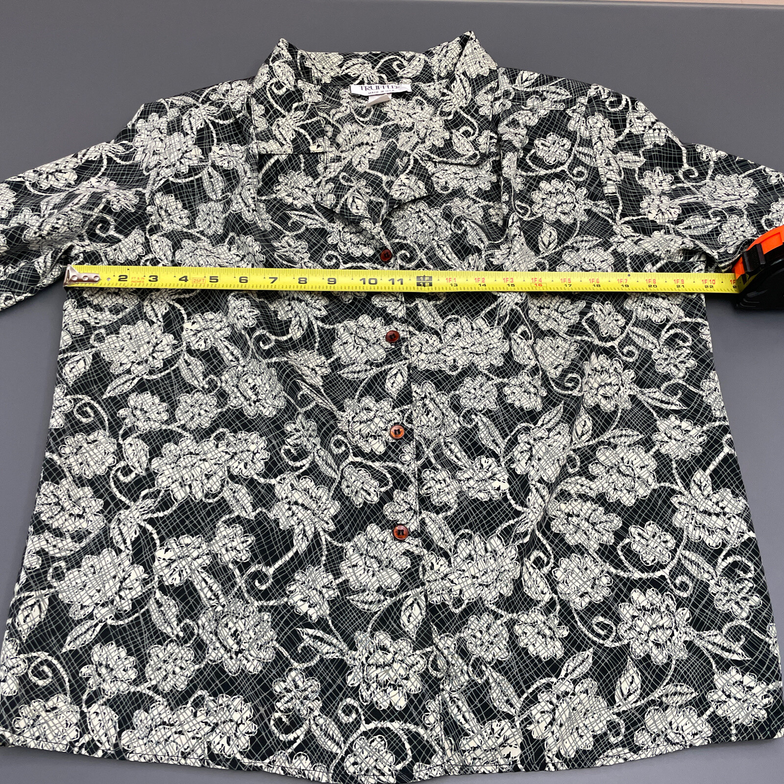 Vintage Truffles USA Retro Blouse Top Sz L-XL Floral Padded Shoulders 70s 80s