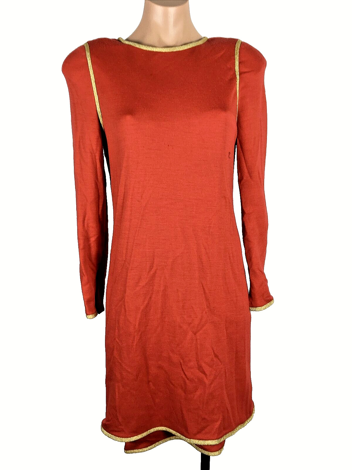 Stanley Platos Martin Ross Red Gold Cocktail Dress Business Work Long Sleeve 8