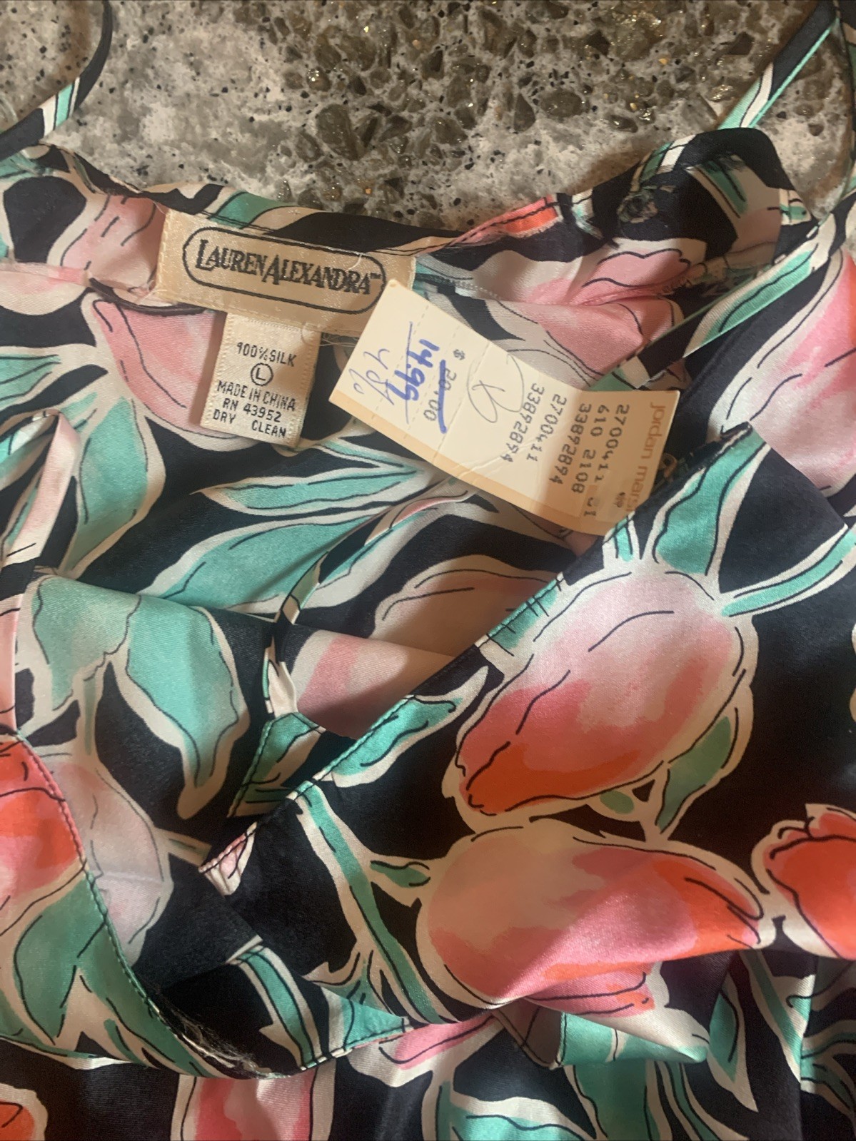 NWT Lauren Alexandra vintage 100% Silk camisole lingerie Size L Tulips Colorful