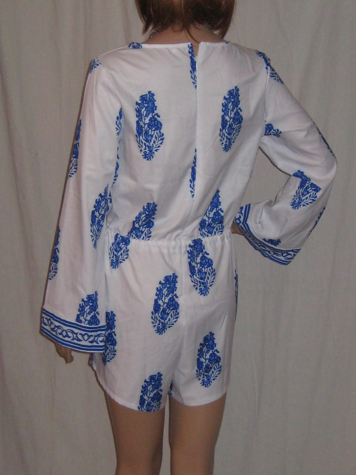Vintage Shorts One Peice Playsuit Hippy Boho Ethic Festival Cobalt/White Medium