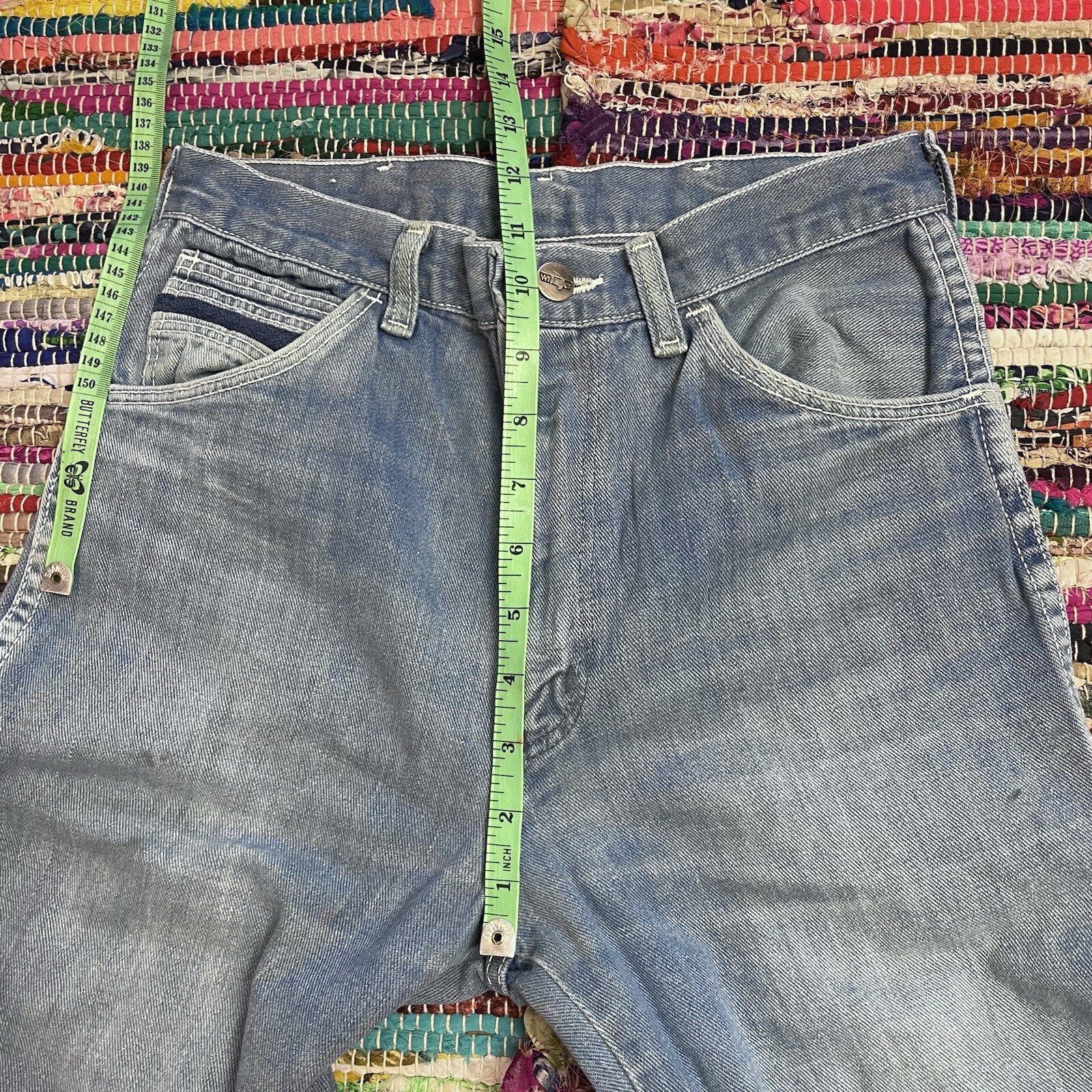 Vintage 70s Wranglers Wrapid Transit Western Cowgirl Boho Denim Blue Jeans 27×32