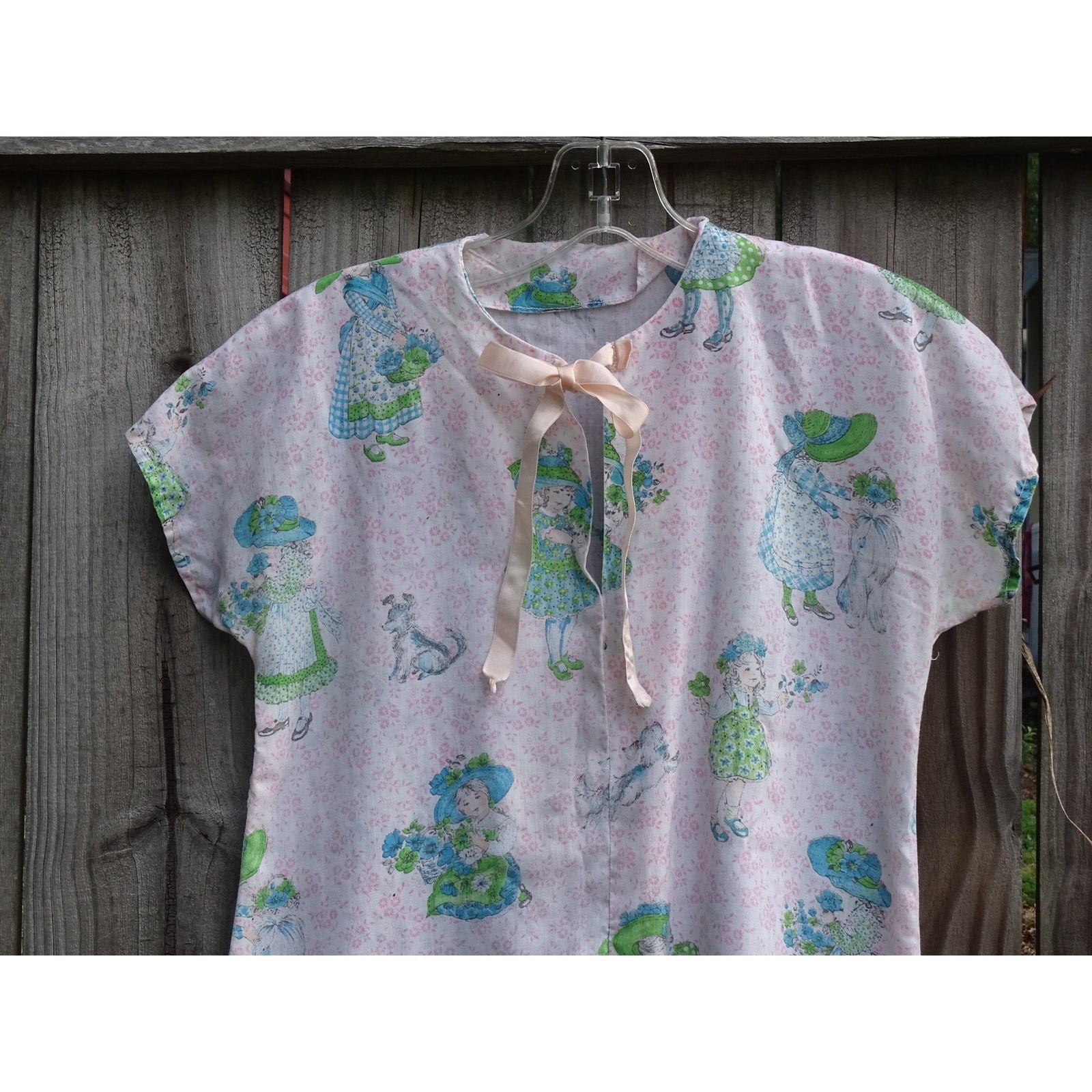 Vtg Floral Midi Housedress Novelty Print 70s Small Cottage Garden Cottagecore