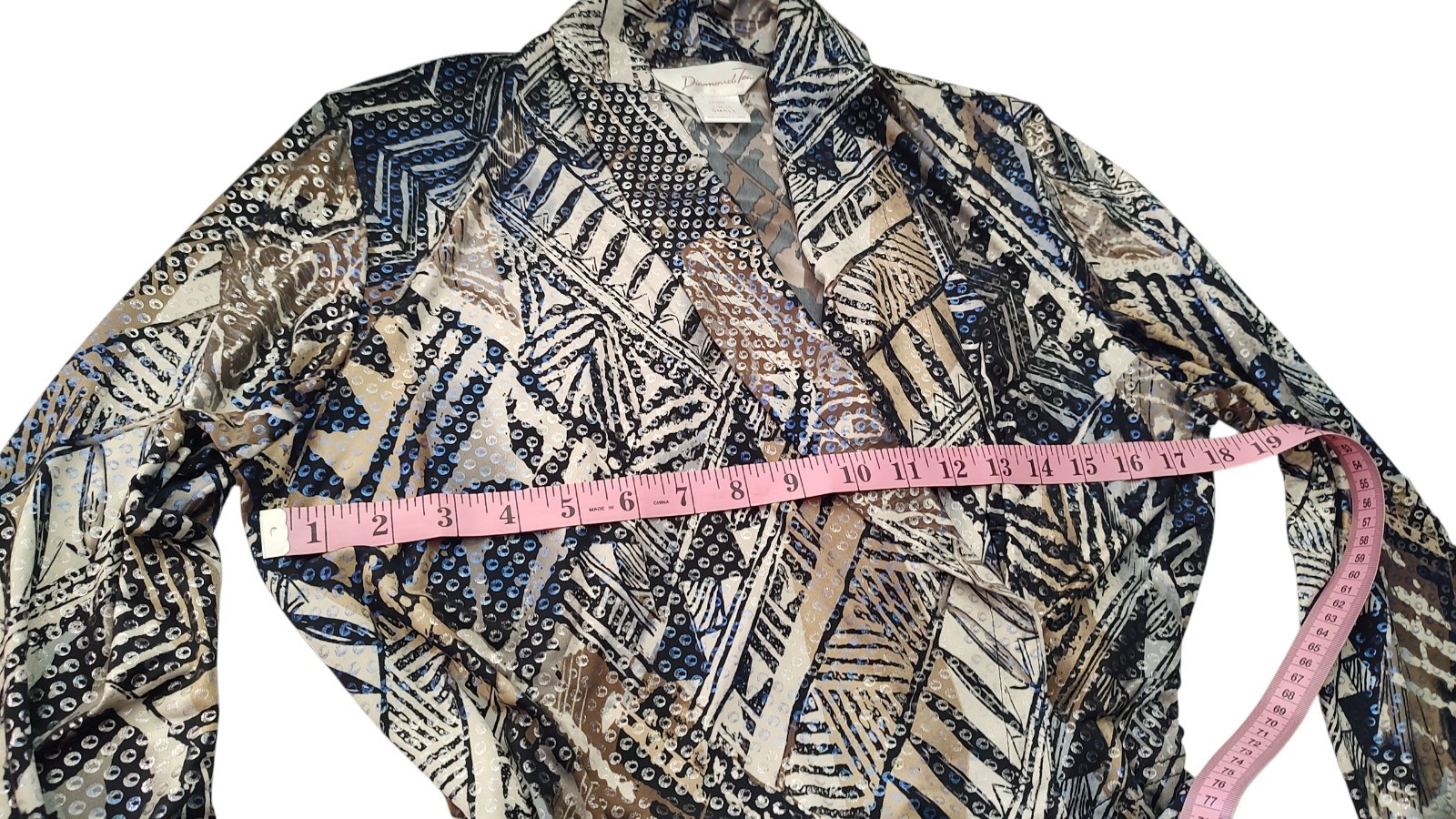 Vintage Diamond Tea Robe Geometric Long Strech Long Flared Sleeves Womens Small