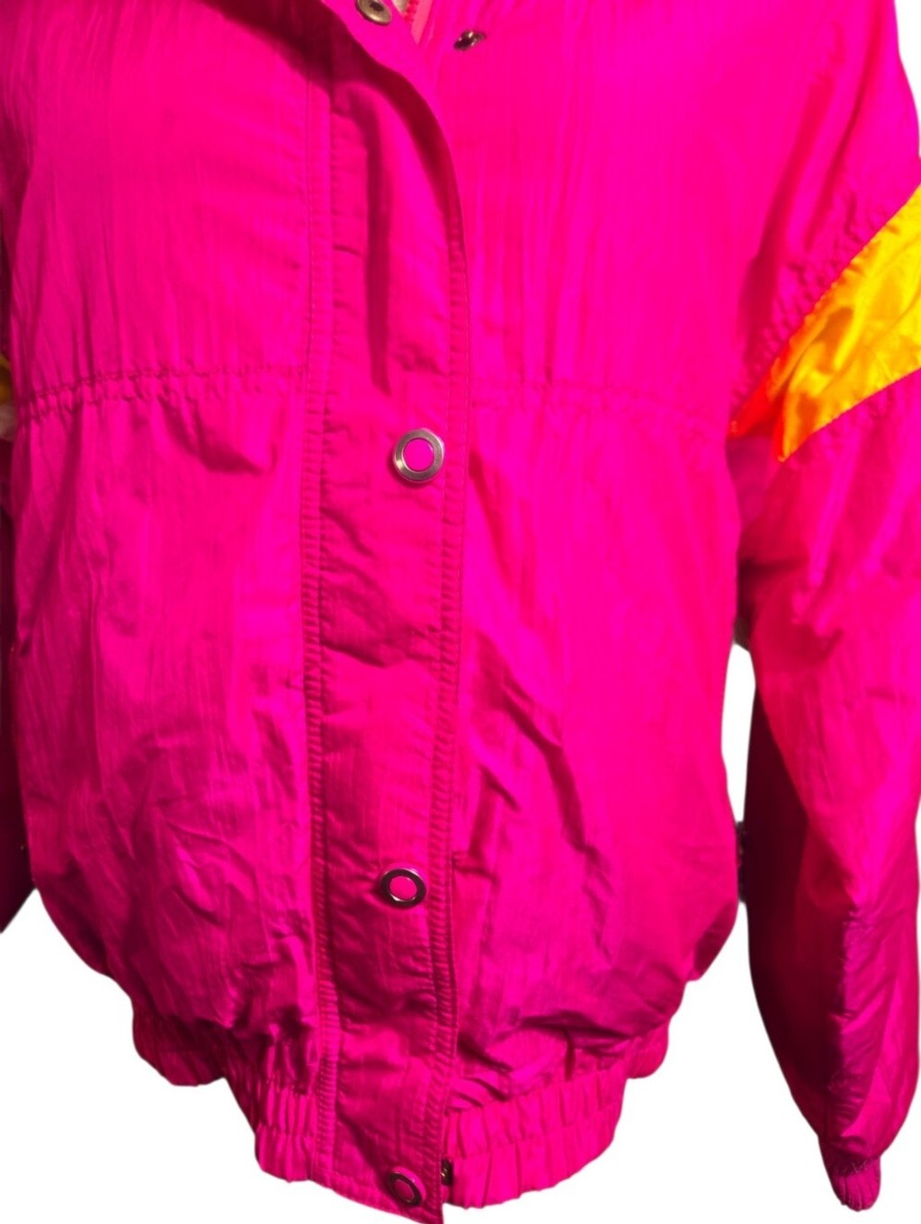Slalom Vintage Bright Pink and Yellow Colorblock Puffer Jacket