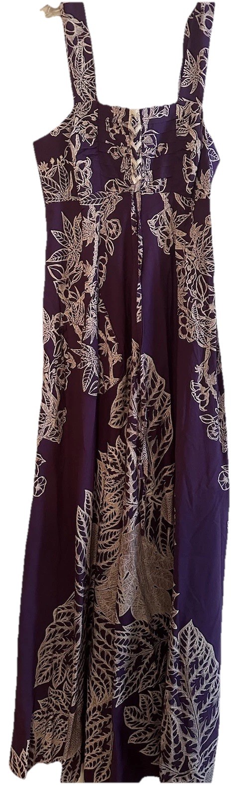 VTG TAHITI IMPORTS RARE Dress Empire Waist Long Flowing Design Purple & White