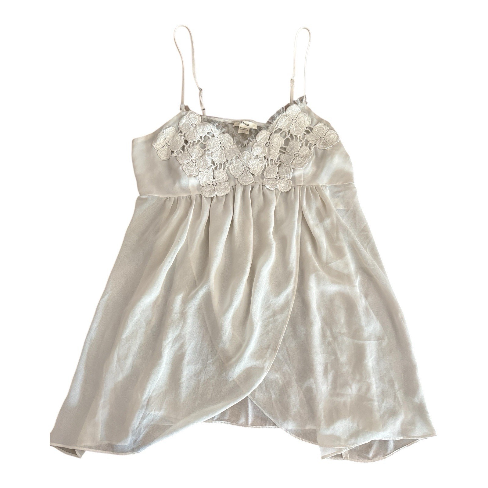 Vintage Flora Sheer Camisole XL Light Gray Babydoll Nightie Floral Design 1990s