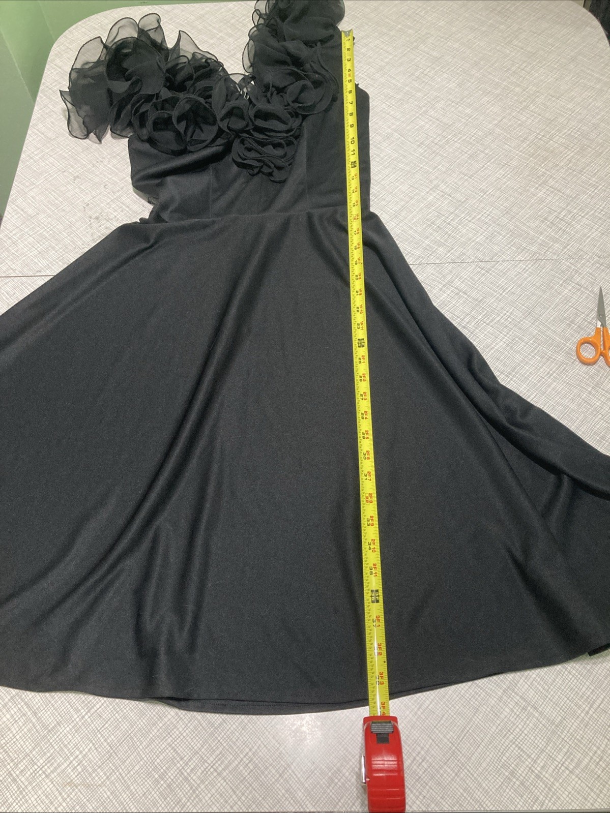 Vtg 70s Black Sheer Ruffled Party Dress XS Lightweight Polyester ILGWU Union Tag