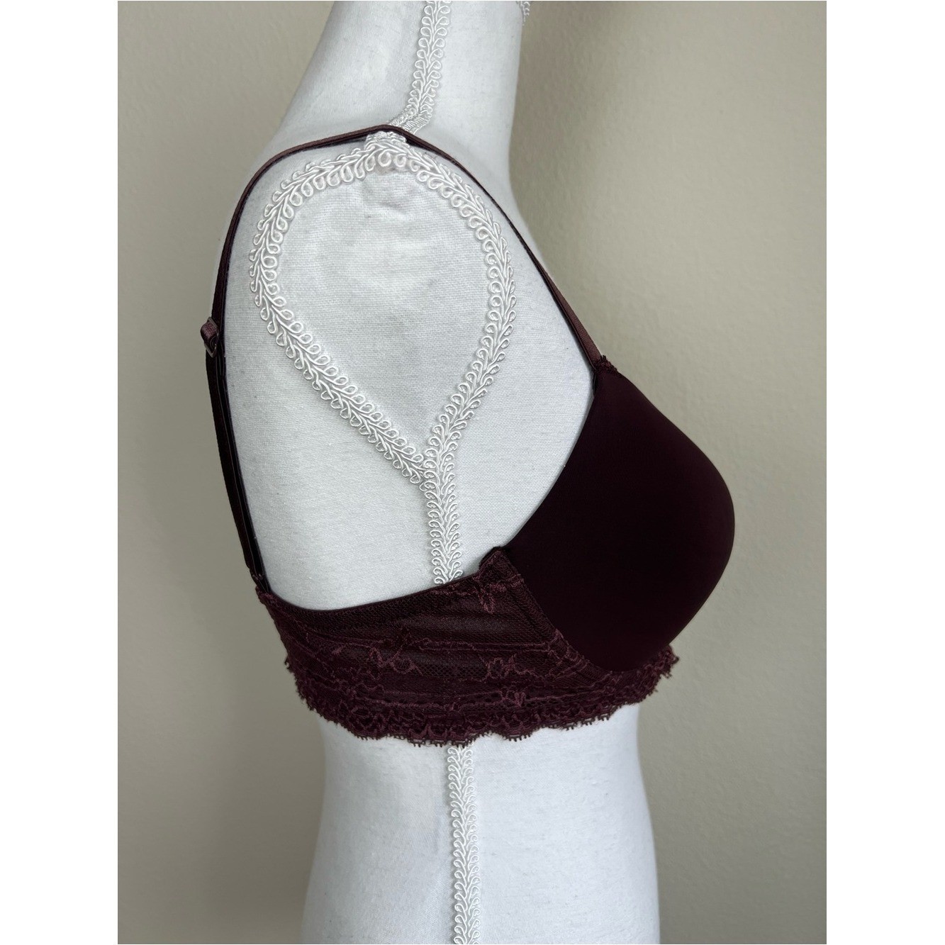 Calvin Klein 36C Customized Lift Lace Bra Burgundy Wine Padded Underwire