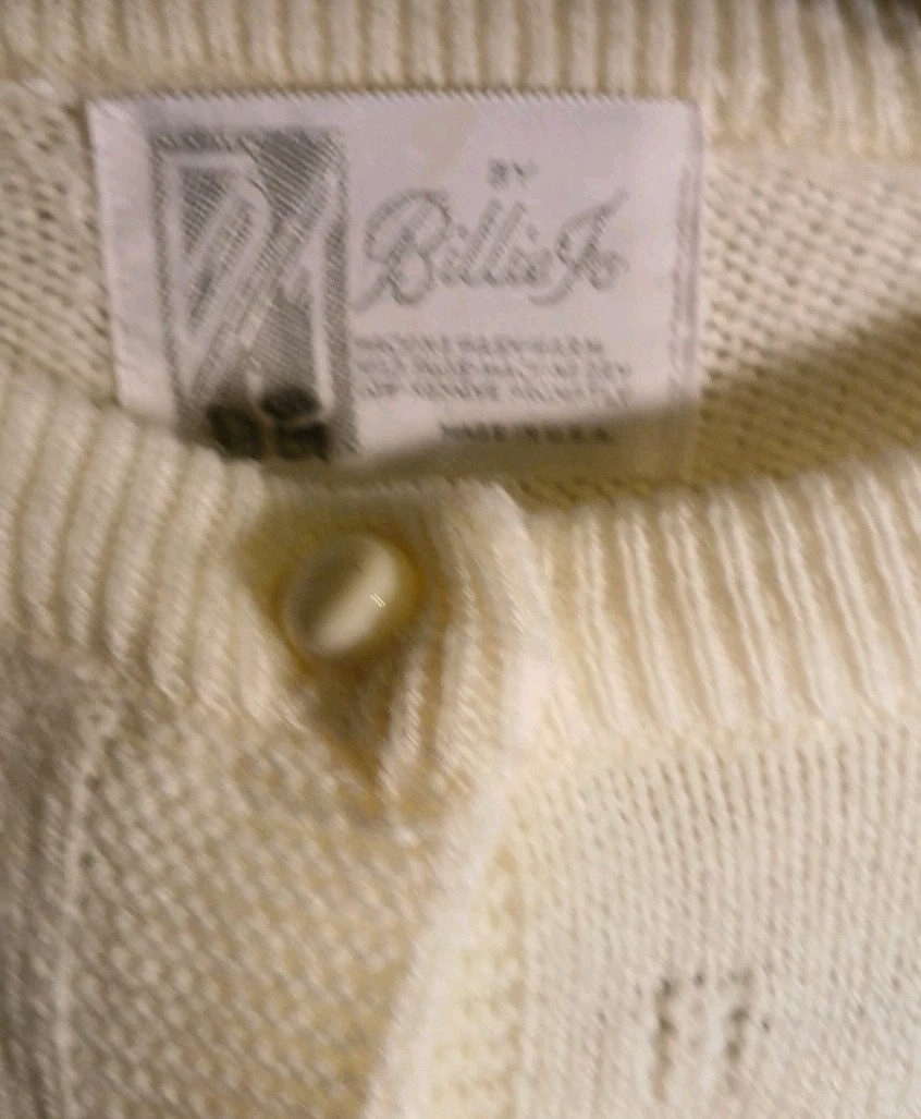 60s Vtg Billie Jo Cream Button Down Sweater USA Med B14