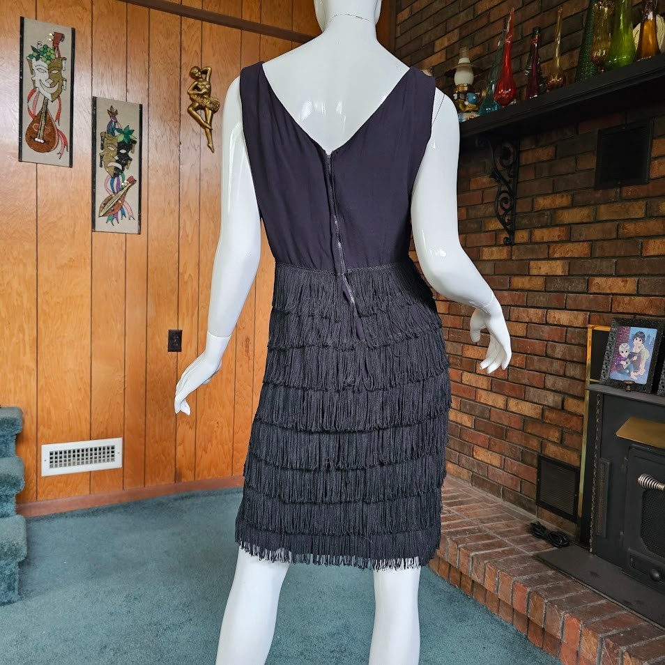 Vtg 60s Mod Charleston Go Dancer Fringe Cocktail Party Club Flapper Dress XS/S