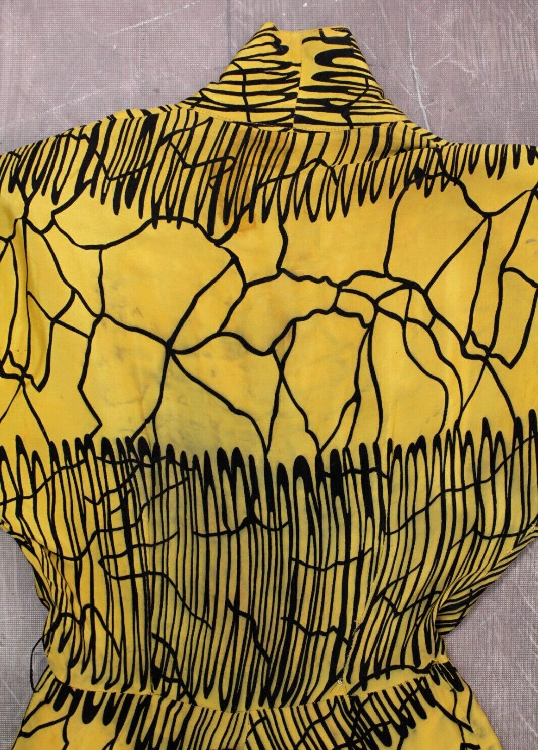 VTG Women’s 40s Yellow & Black Silk Zip Up Silk Dress Sz XS 1940s Claudia Young