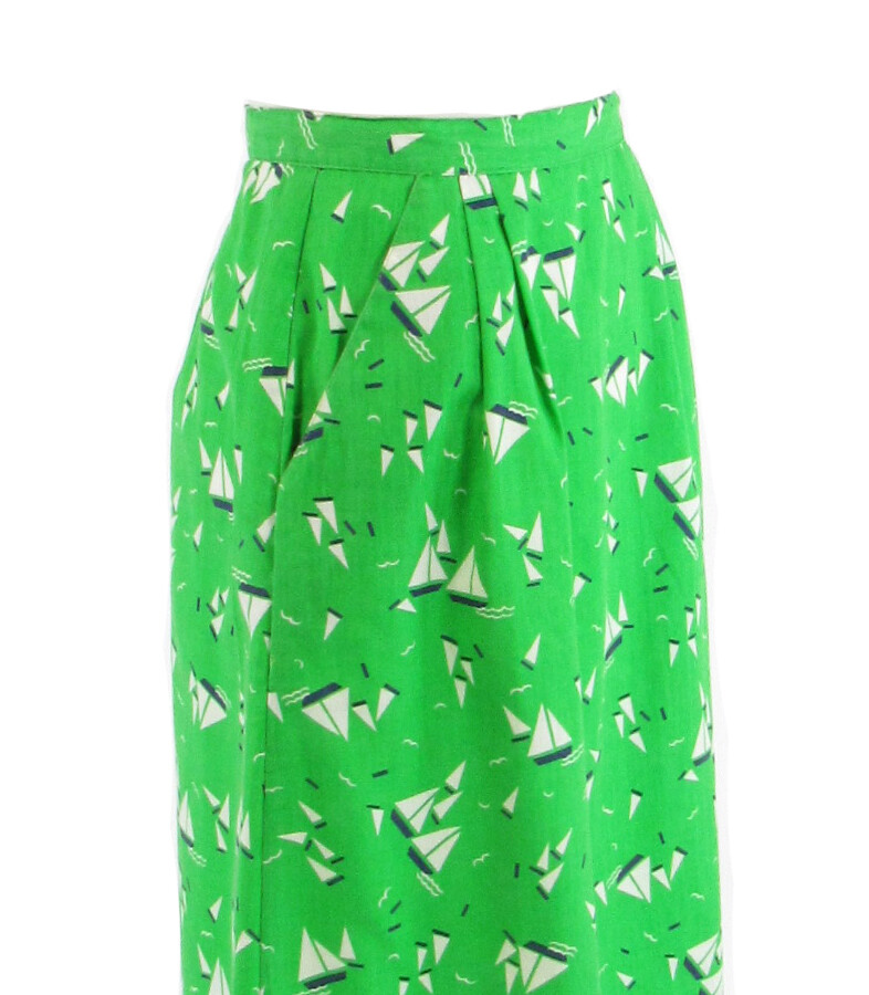 Green white sail boat print cotton MAGIC SPORTSWEAR INC. vintage skirt XS