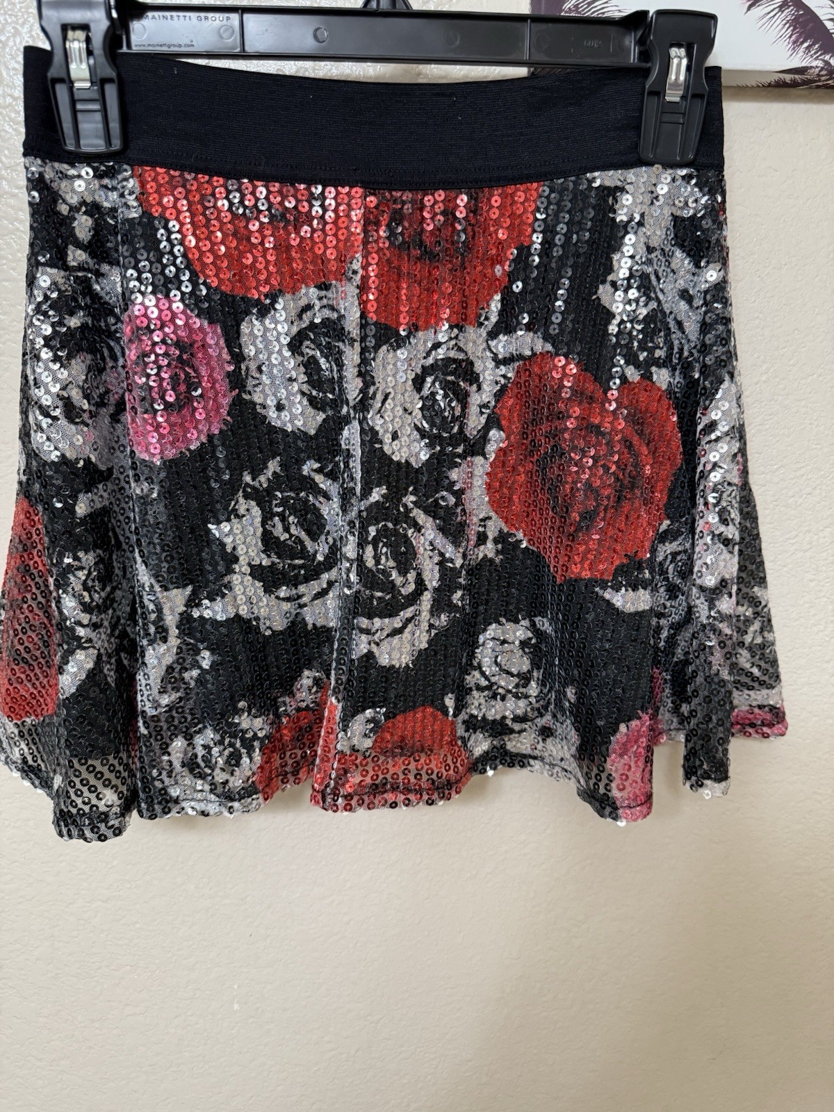 Vintage Justice Sequence Red Black & Silver Roses Mini Skirt, Y2K, Retro, Skater