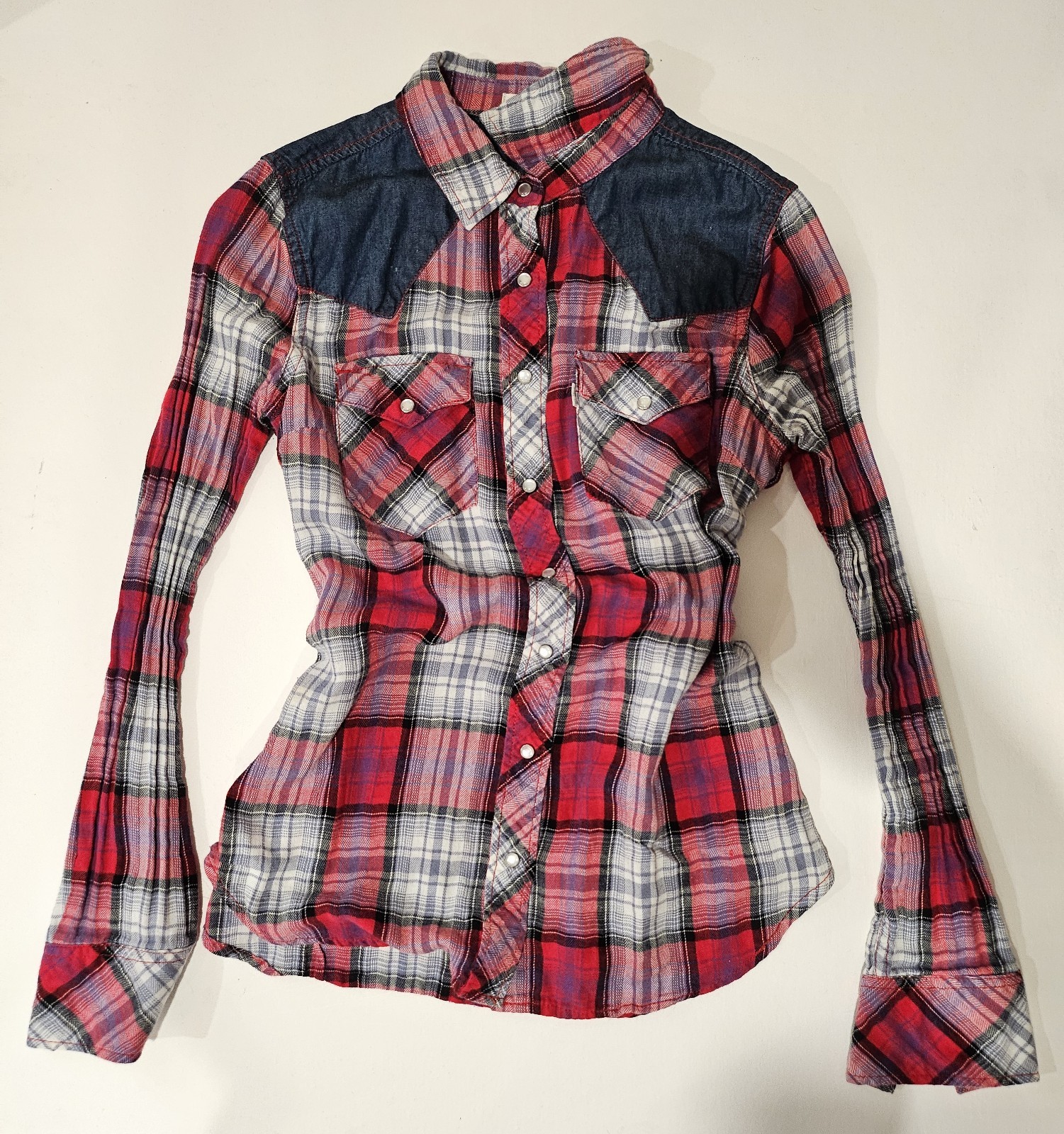 Levi’s – Vintage Western Plaid Denim Snap Shirt – Size S/P