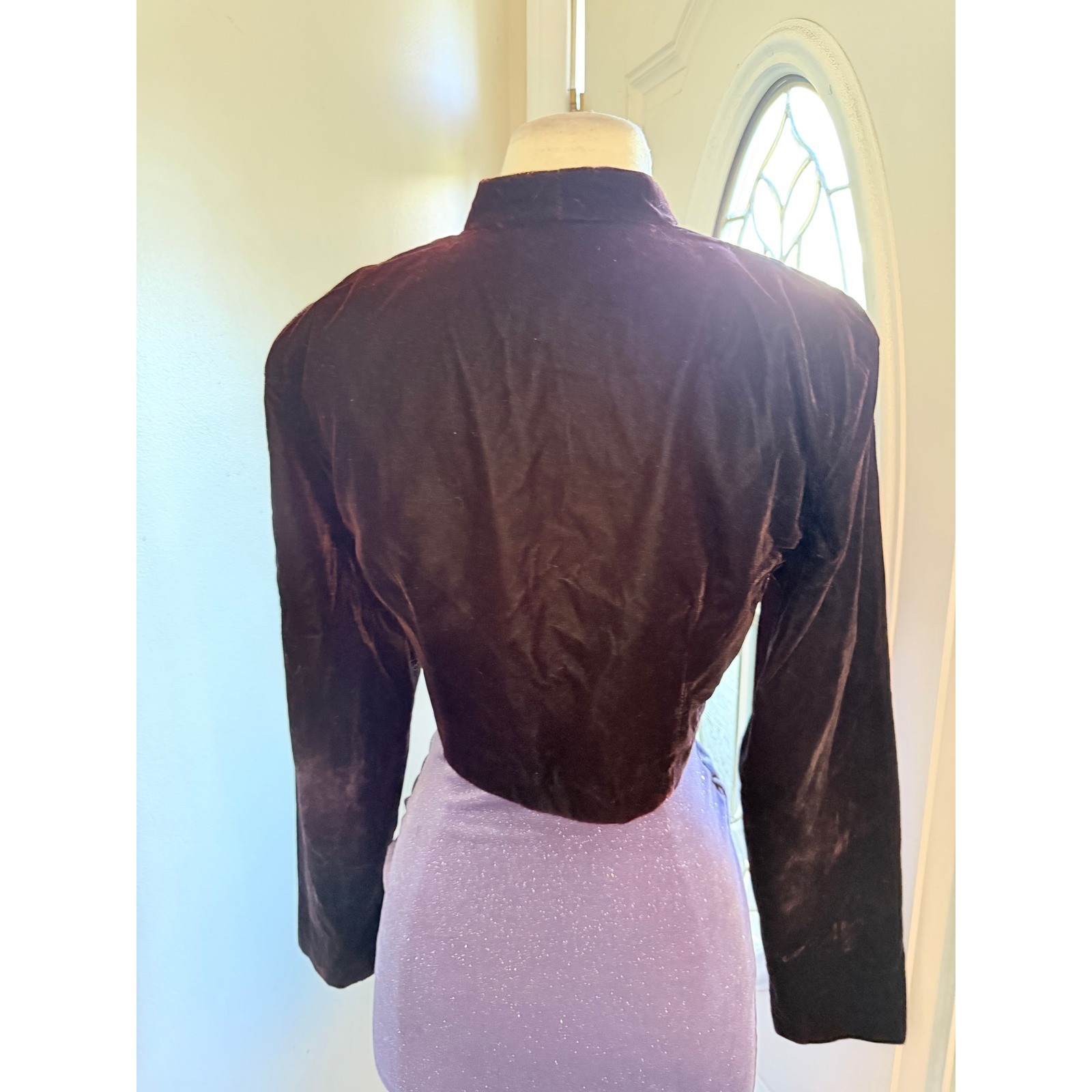 Vintage Rampage Burgundy Velvet Cropped Bolero Jacket Shrug Wine Size 9 USA Made
