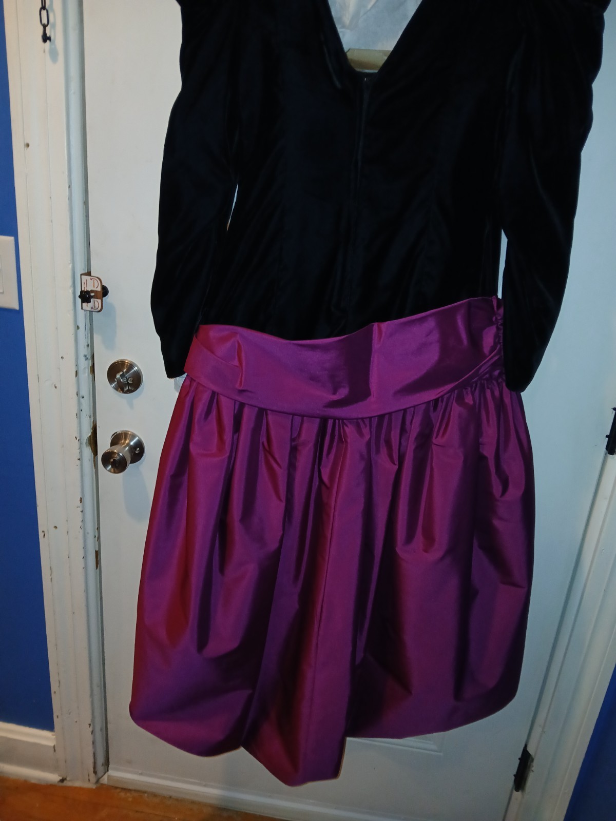 Vintage 1990 Black Velvet and Magenta Formal Gown Or Prom Dress Size 13/14 L