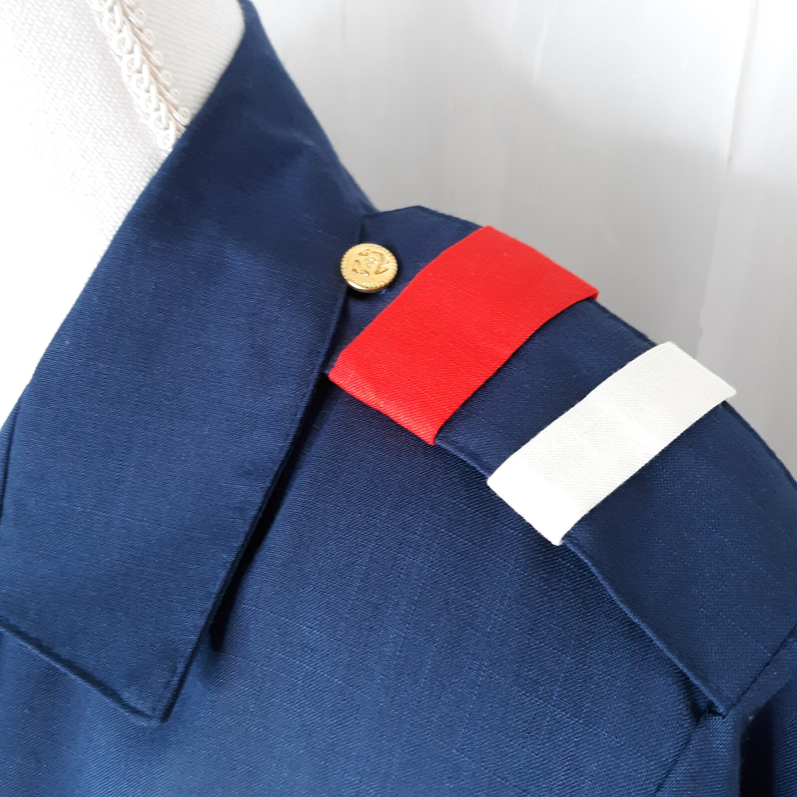 Vintage Joyce Sportswear Late 80s Navy Inspired Blouse w/Epaulettes Size 9/10