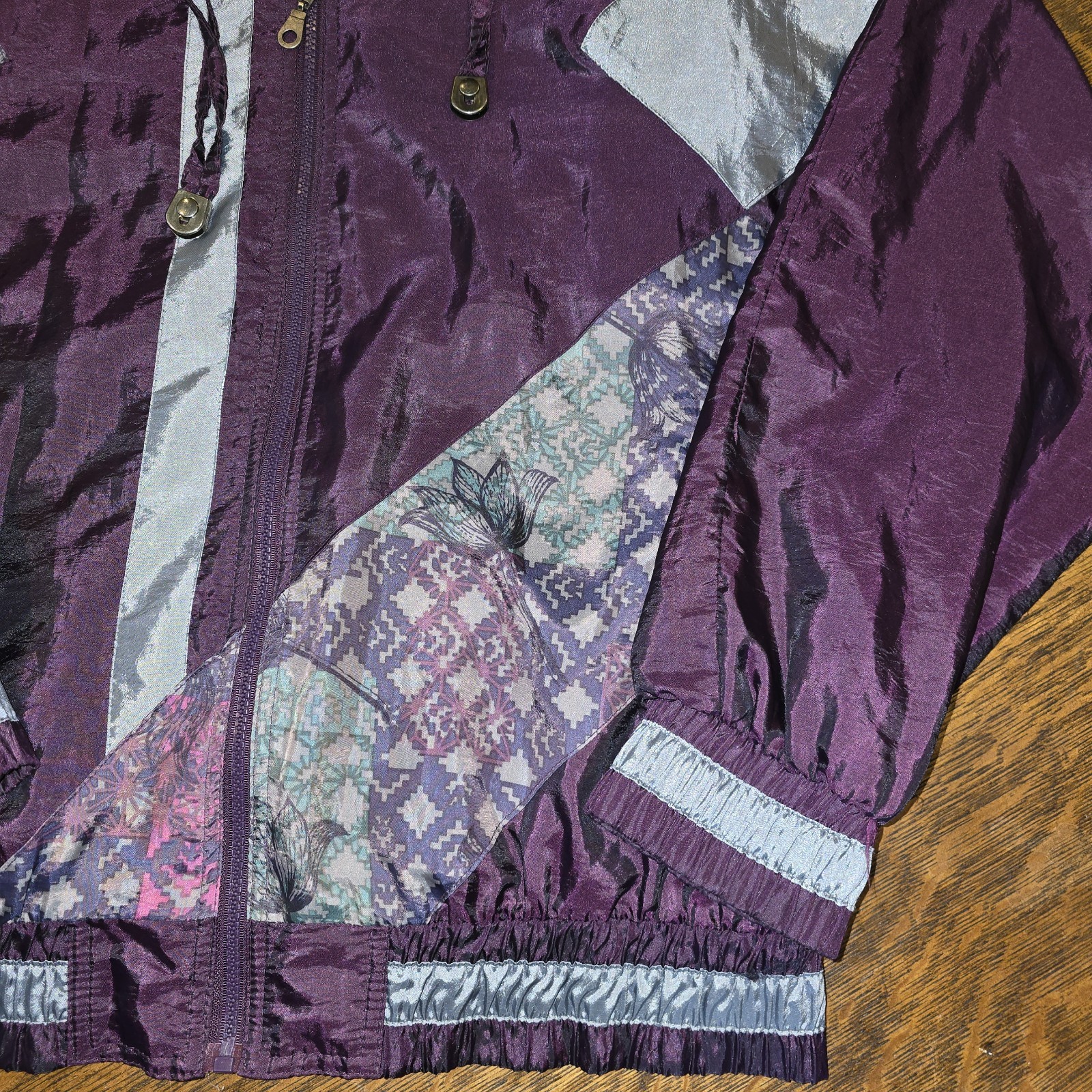 Vintage 80s 90s Energy Zone Windbreaker Jacket Purple Silver Floral Geometric XL