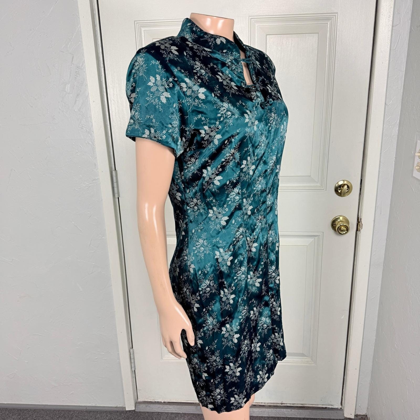 Vintage 80s 90s Dawn Joy Women’s 7/8 Rayon Satin Floral Brocade Asian Toggle OO6