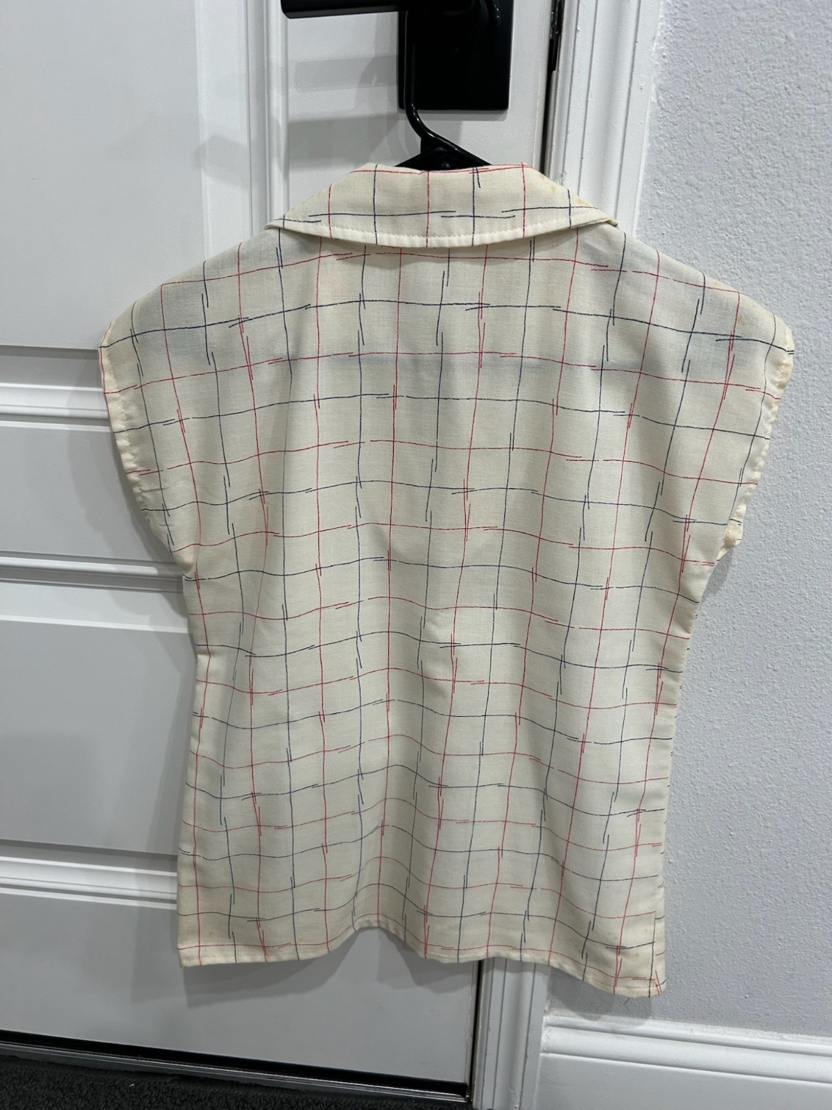 Vintage 1960s The Voyager Checkered Top Skirt Set Cream Red Casual Outfit Set