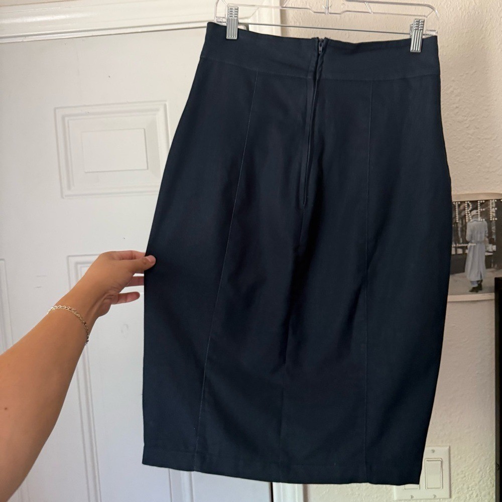 ROCK STEADY blue denim mod pinup retro rockabilly pencil knee mini length skirt