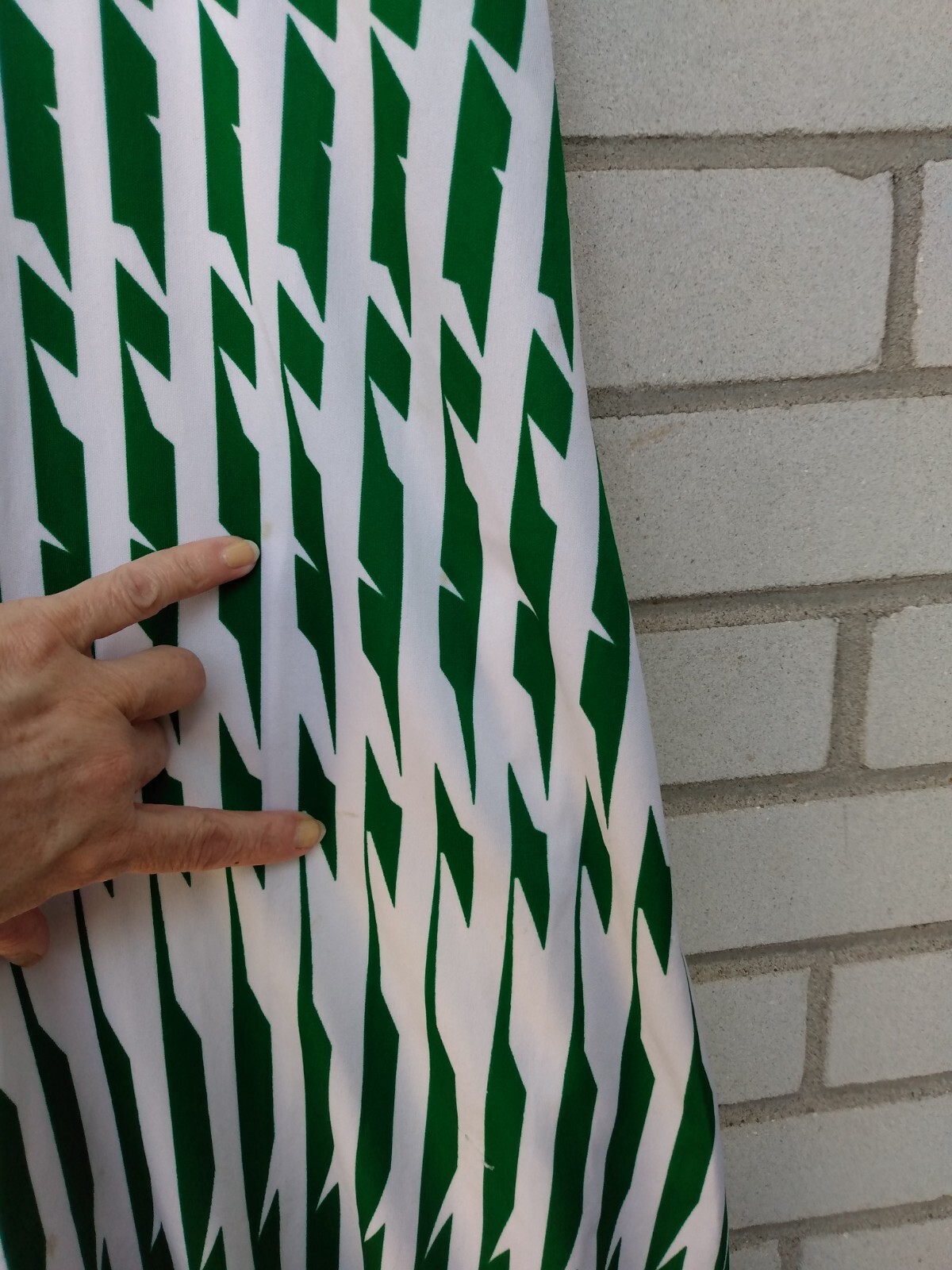 Vintage Dress Green White Vertical Geometric Stripes 32″B 27″W Retro 60s 70s